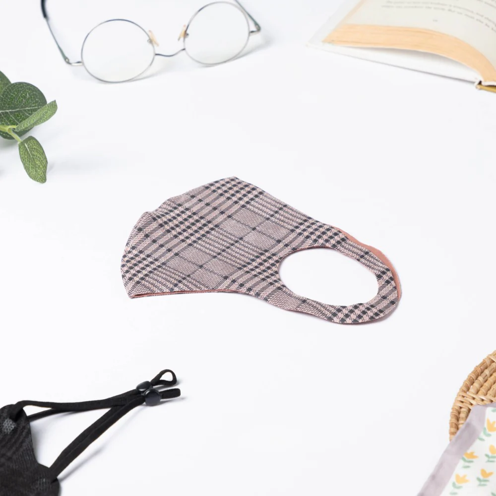 Checkered Pollution Protect Face Mask Brown Set Of 4 - Image 8