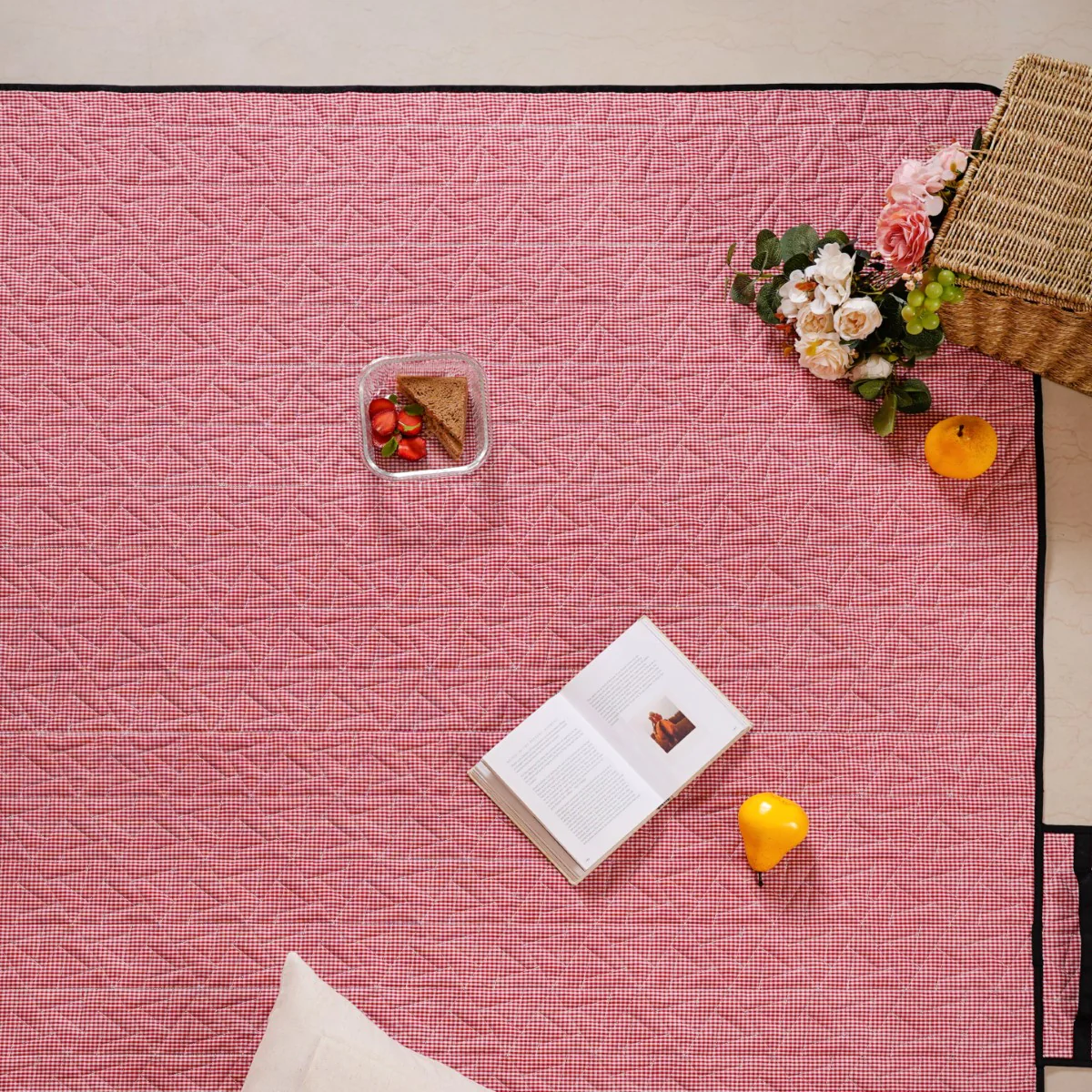 Checkered Red and White Foldable Picnic Mat 84x60 Inch - Image 2