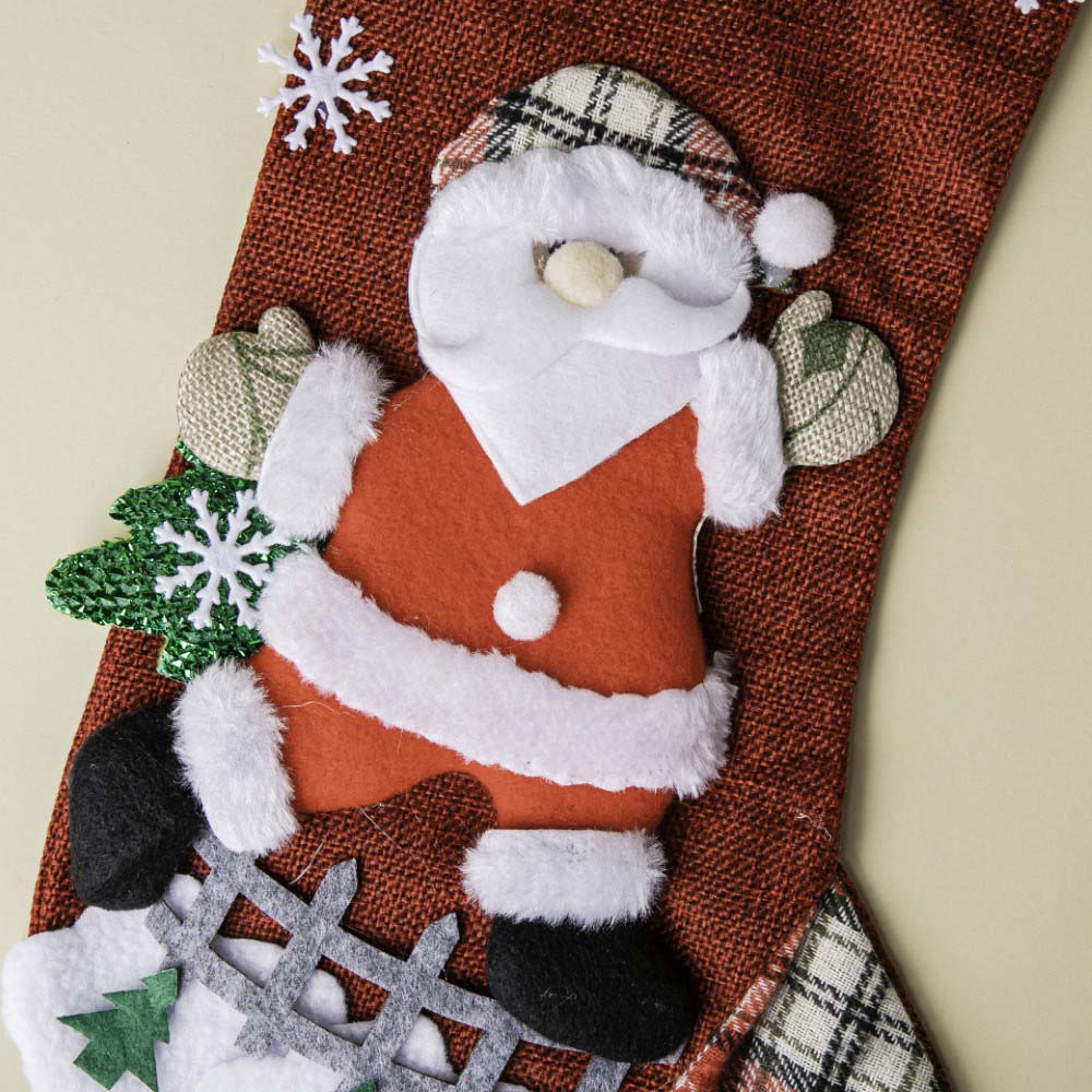 Checkered Santa Claus Christmas Stocking Red 11.5 Inch - Image 2