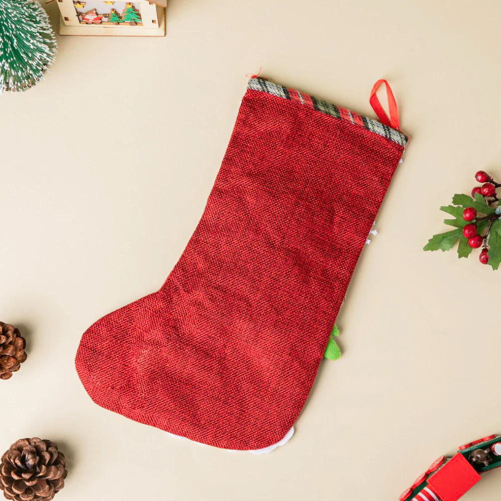 Checkered Santa Claus Christmas Stocking Red 11.5 Inch - Image 5