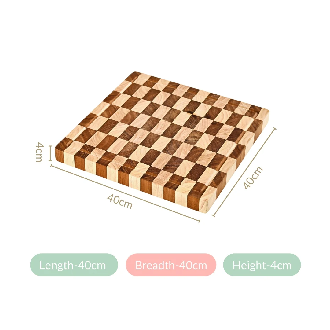 Checkered Wooden Thick Chopping Board - Image 4