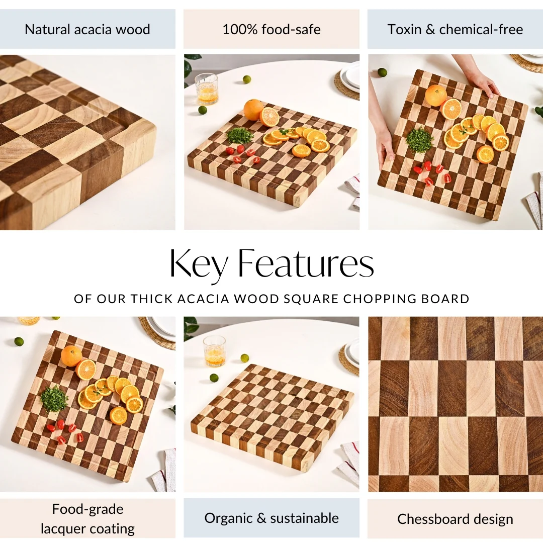 Checkered Wooden Thick Chopping Board - Image 5