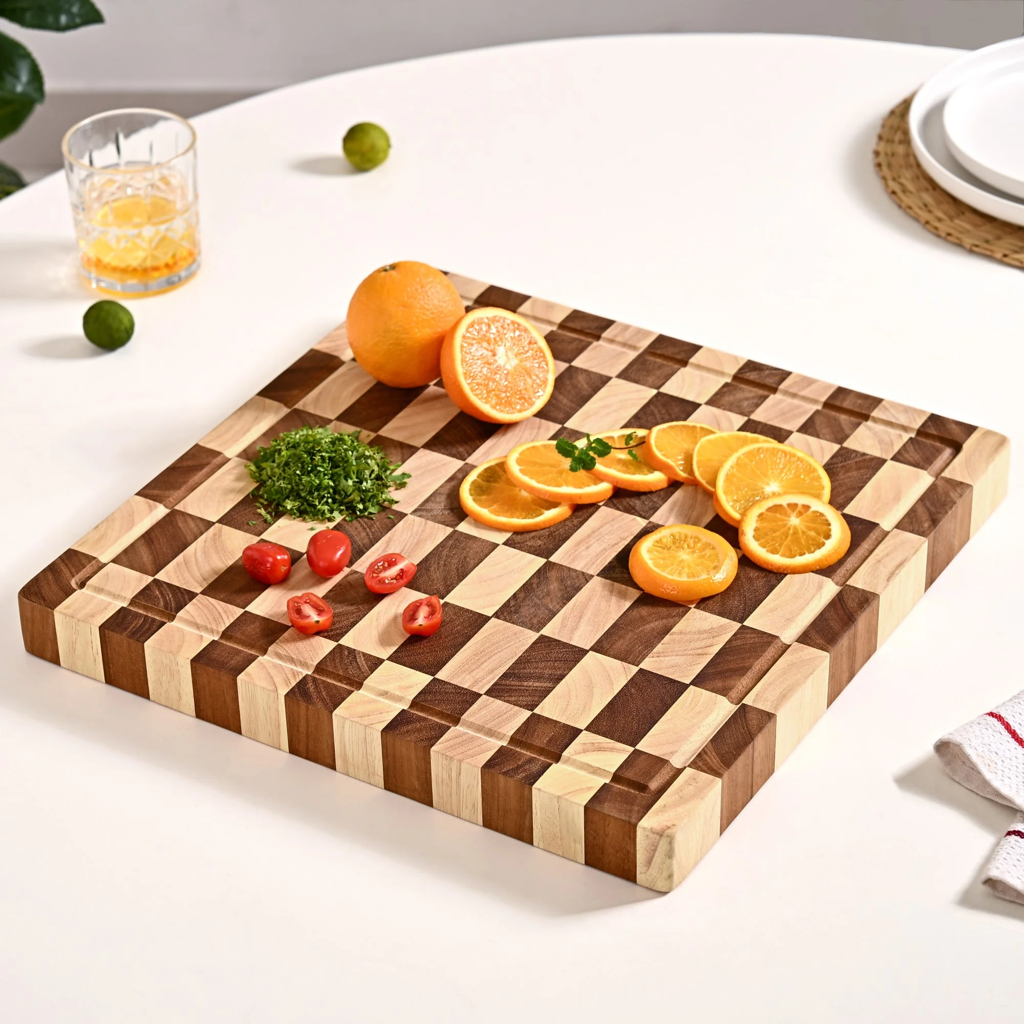 Checkered Wooden Thick Chopping Board - Image 9