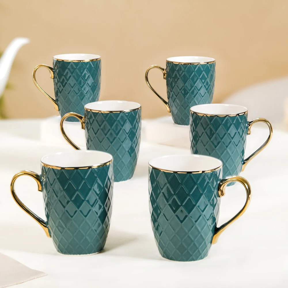 Checks Embossed Cup Set of 6 Green 330ml - Image 10