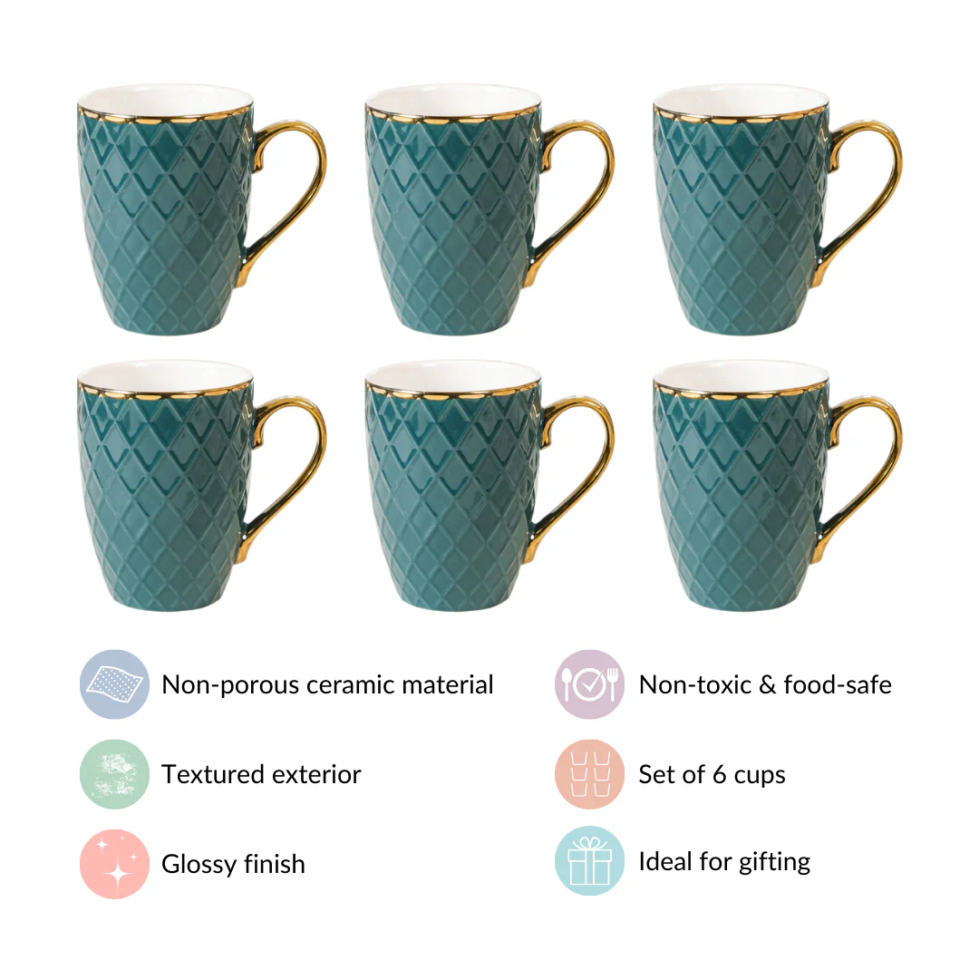 Checks Embossed Cup Set of 6 Green 330ml - Image 4