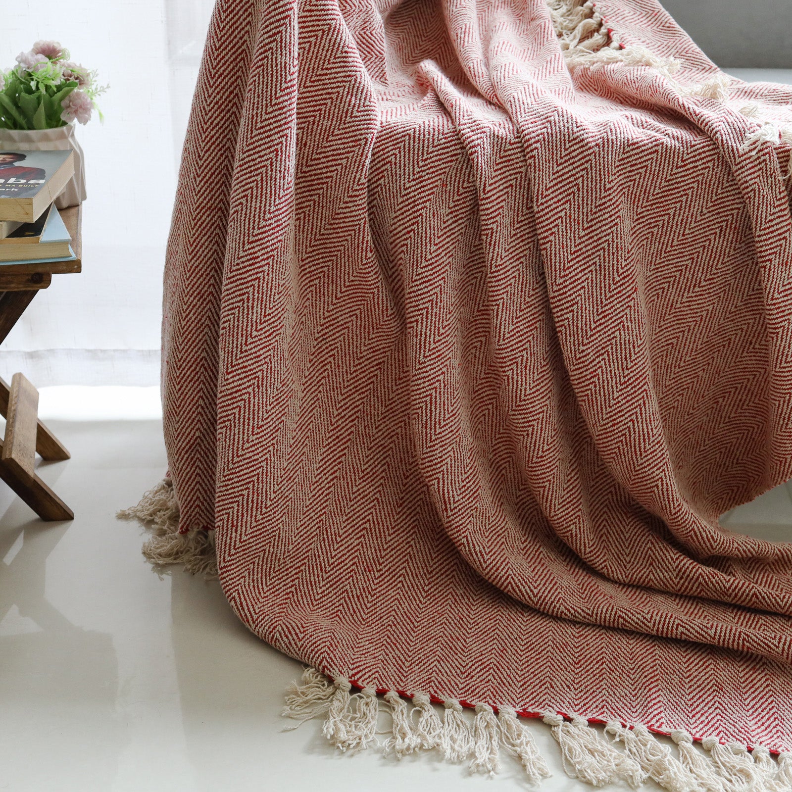 Chevron Cotton Throw Red - Image 3