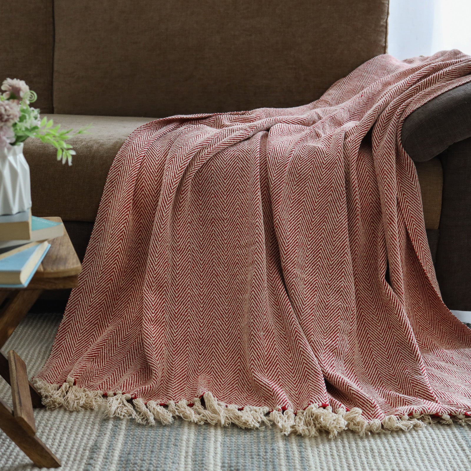 Chevron Cotton Throw Red - Image 4
