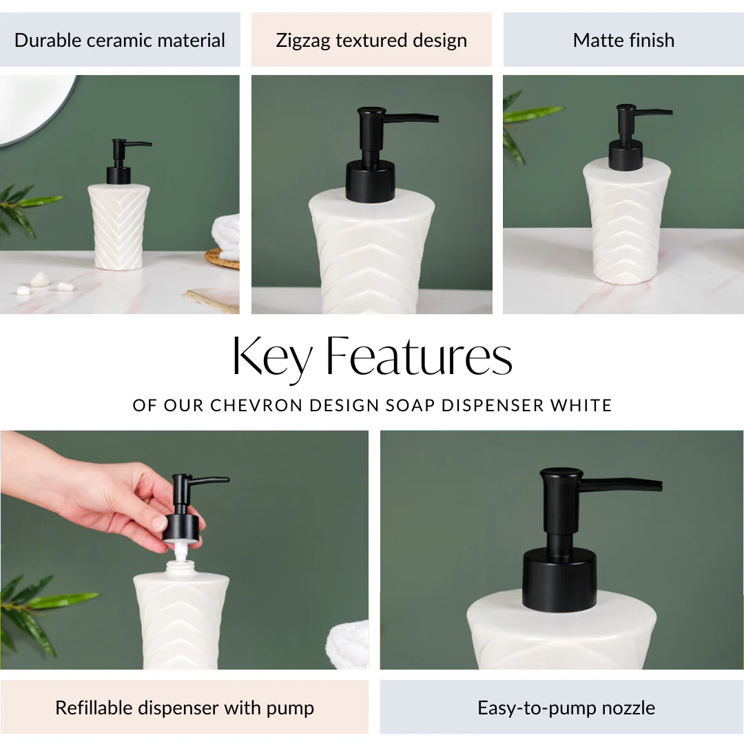 Chevron Design Soap Dispenser White 300ml - Image 5