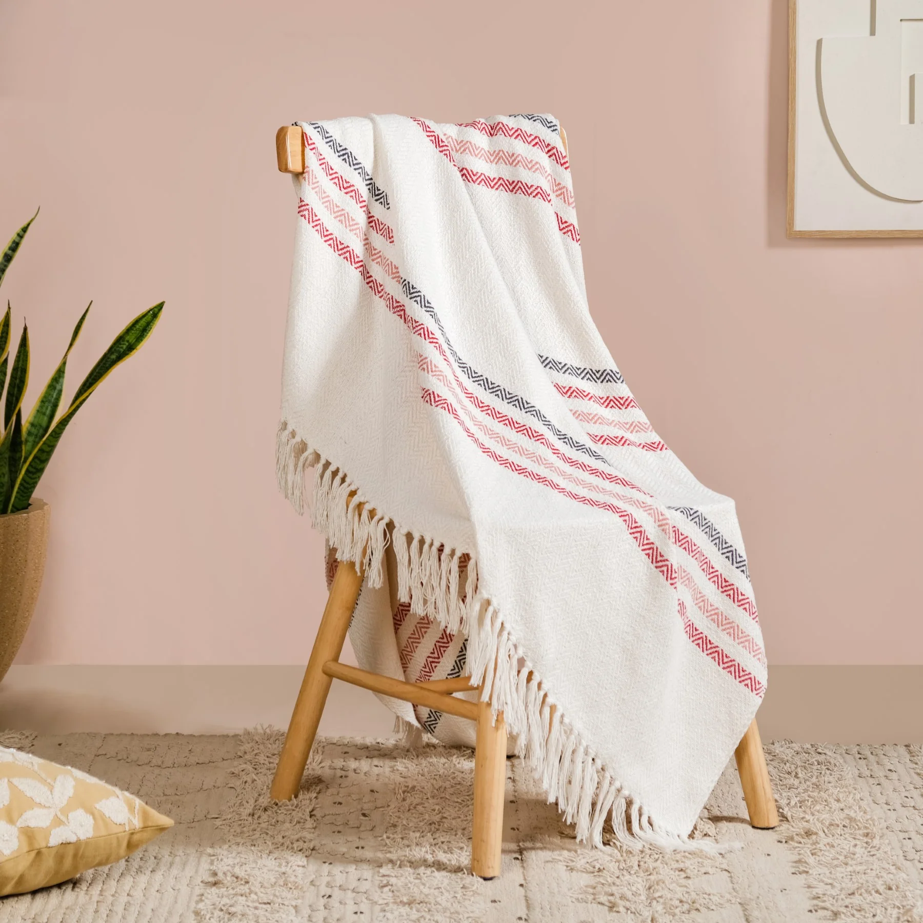 Chevron Stripe Pure Cotton Throw Blanket White