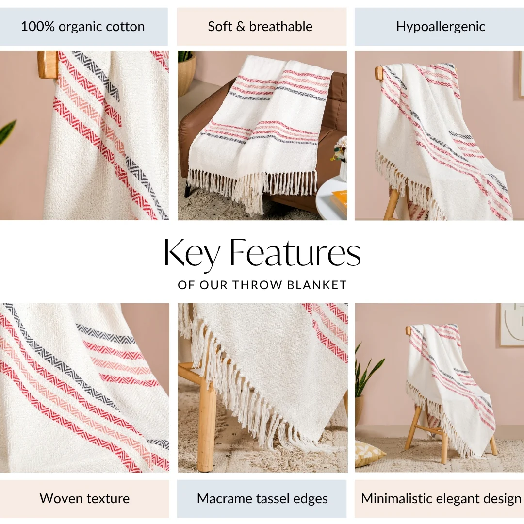 Chevron Stripe Pure Cotton Throw Blanket White - Image 5