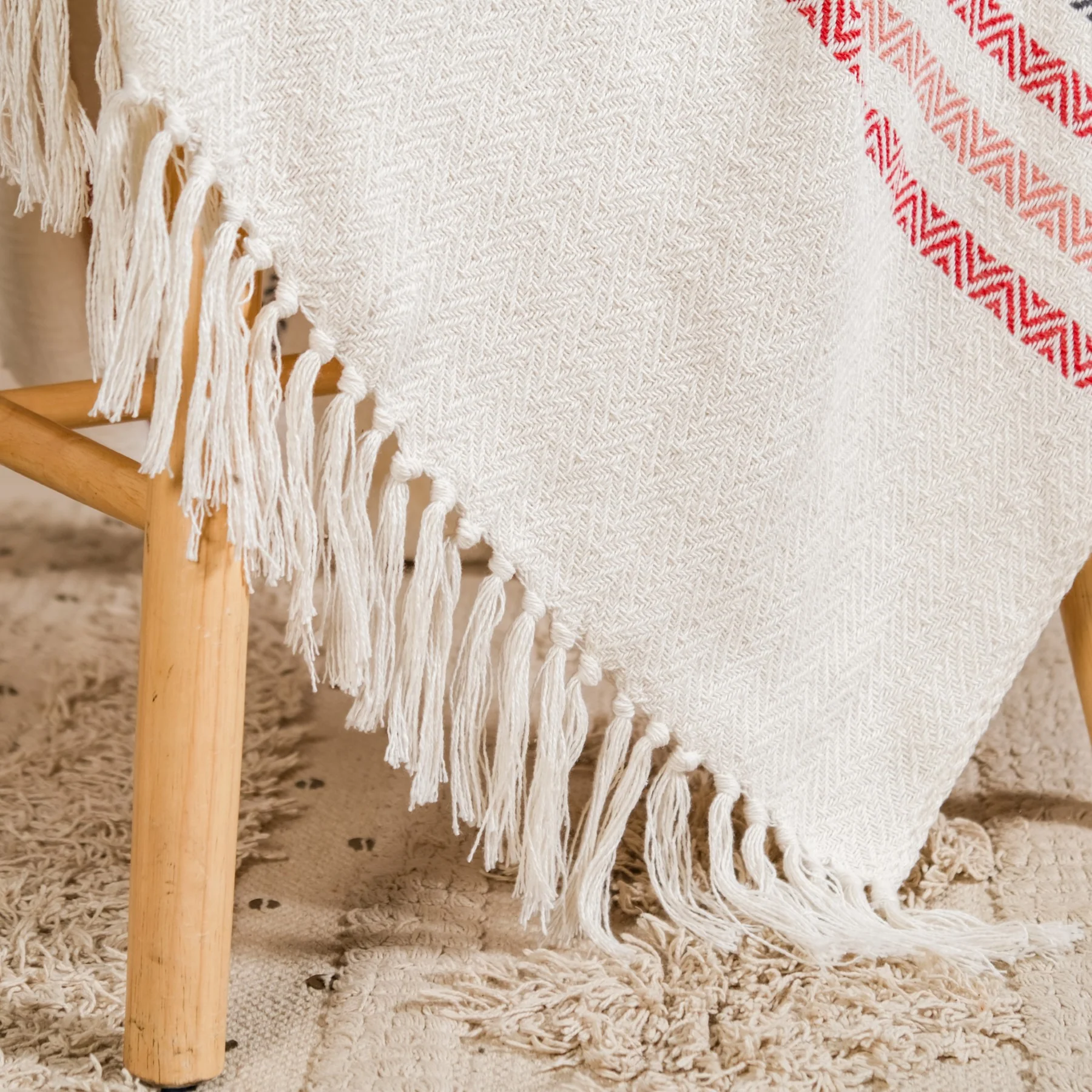 Chevron Stripe Pure Cotton Throw Blanket White - Image 6