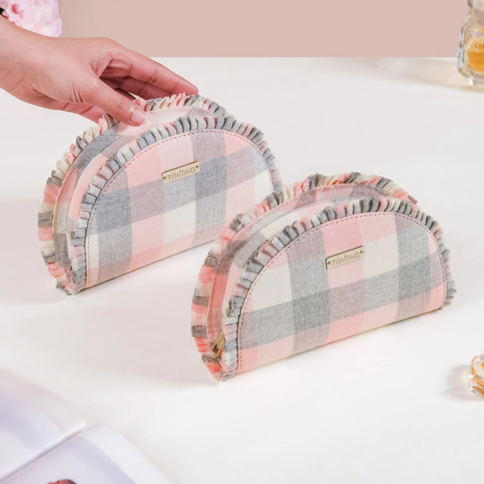 Chic Cotton Makeup Pouch Set Of 2 Pink - Image 2