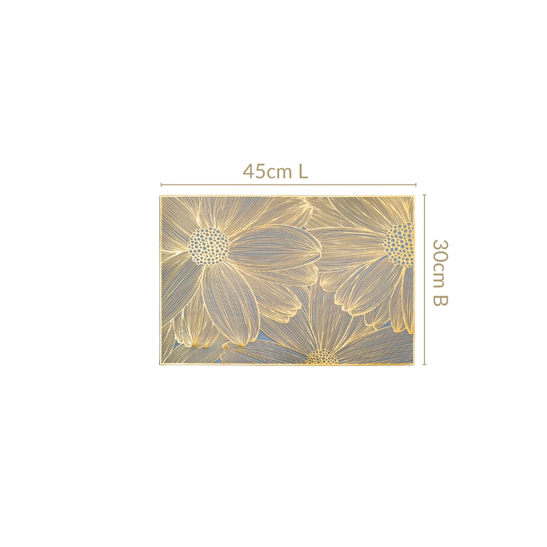 Chic Flower Rectangle Table Mat Set Of 6 Gold Blue - Image 3