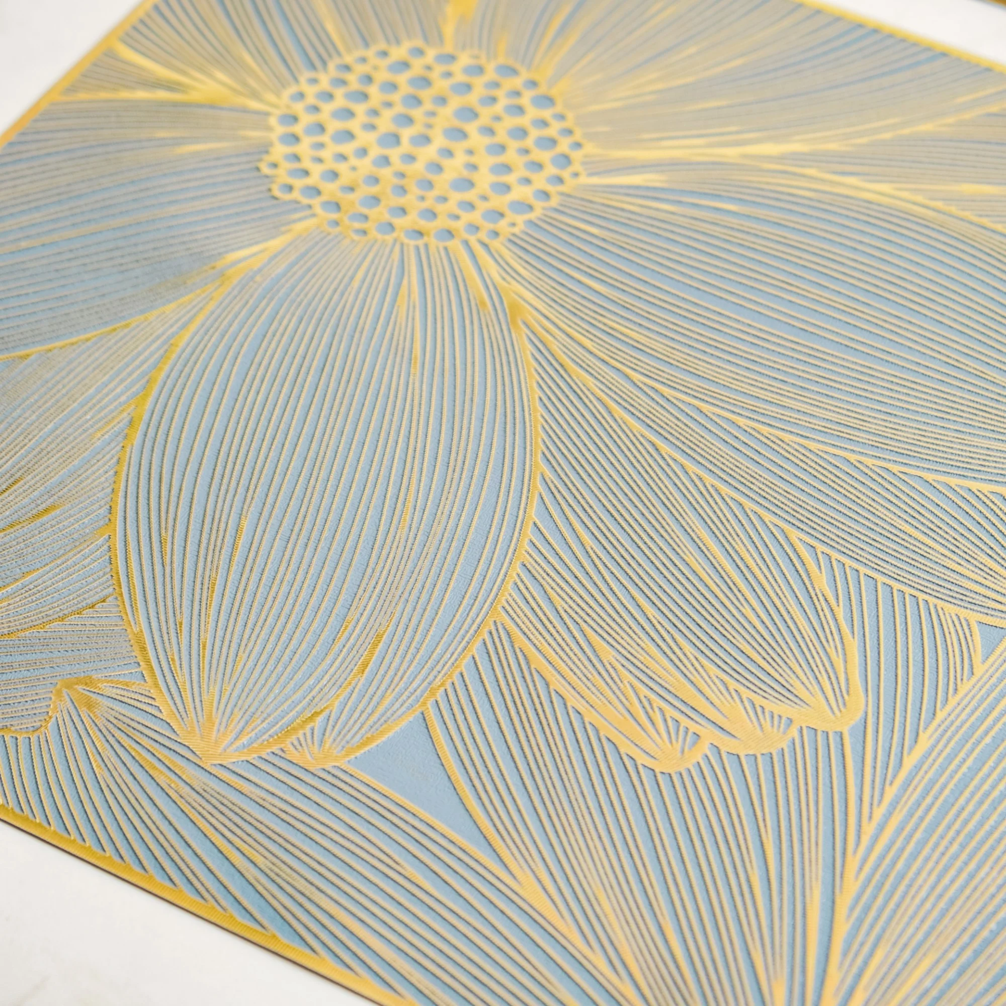 Chic Flower Rectangle Table Mat Set Of 6 Gold Blue - Image 5