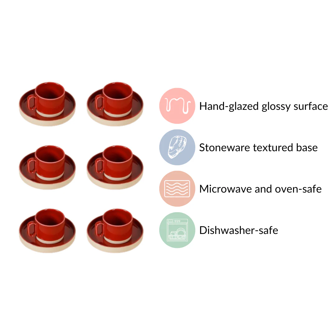 Chic Minimalist Tea Cup And Saucer Set Of 6 Maroon 100ml - Image 5