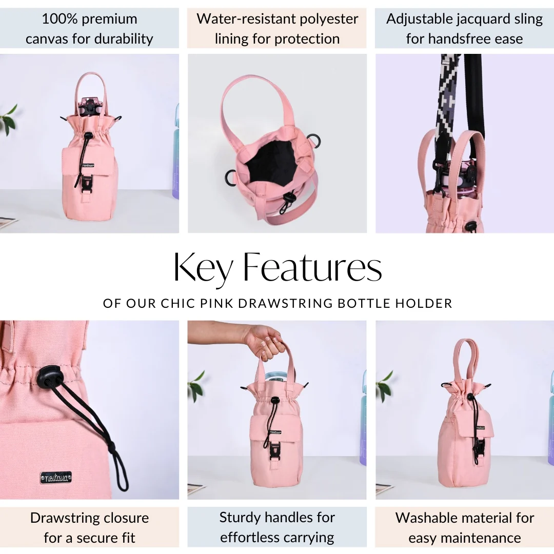 Chic Pink Drawstring Bottle Holder - Image 6