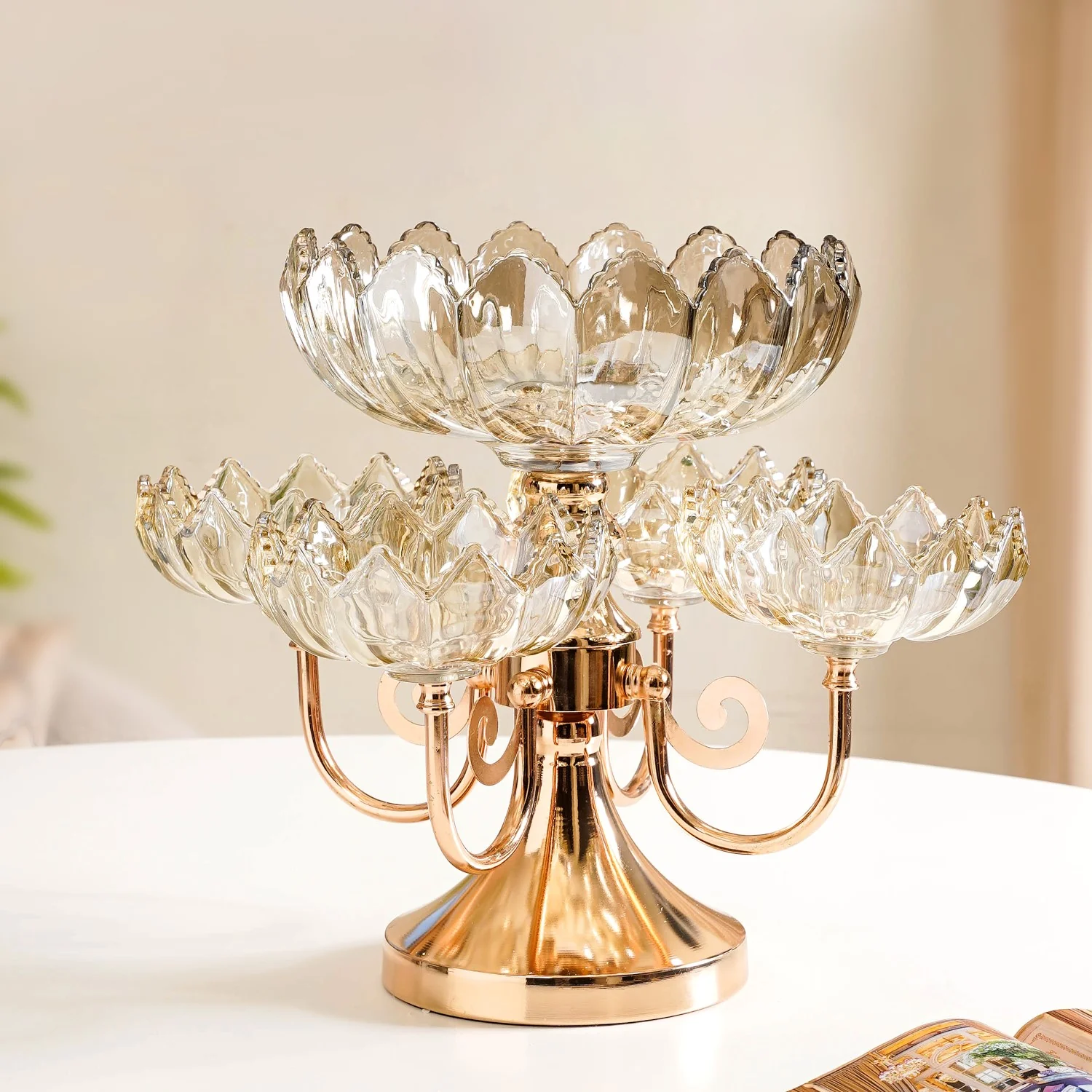 Chic Rotating Set of 5 Decorative Glass Bowls With Stand - Image 12