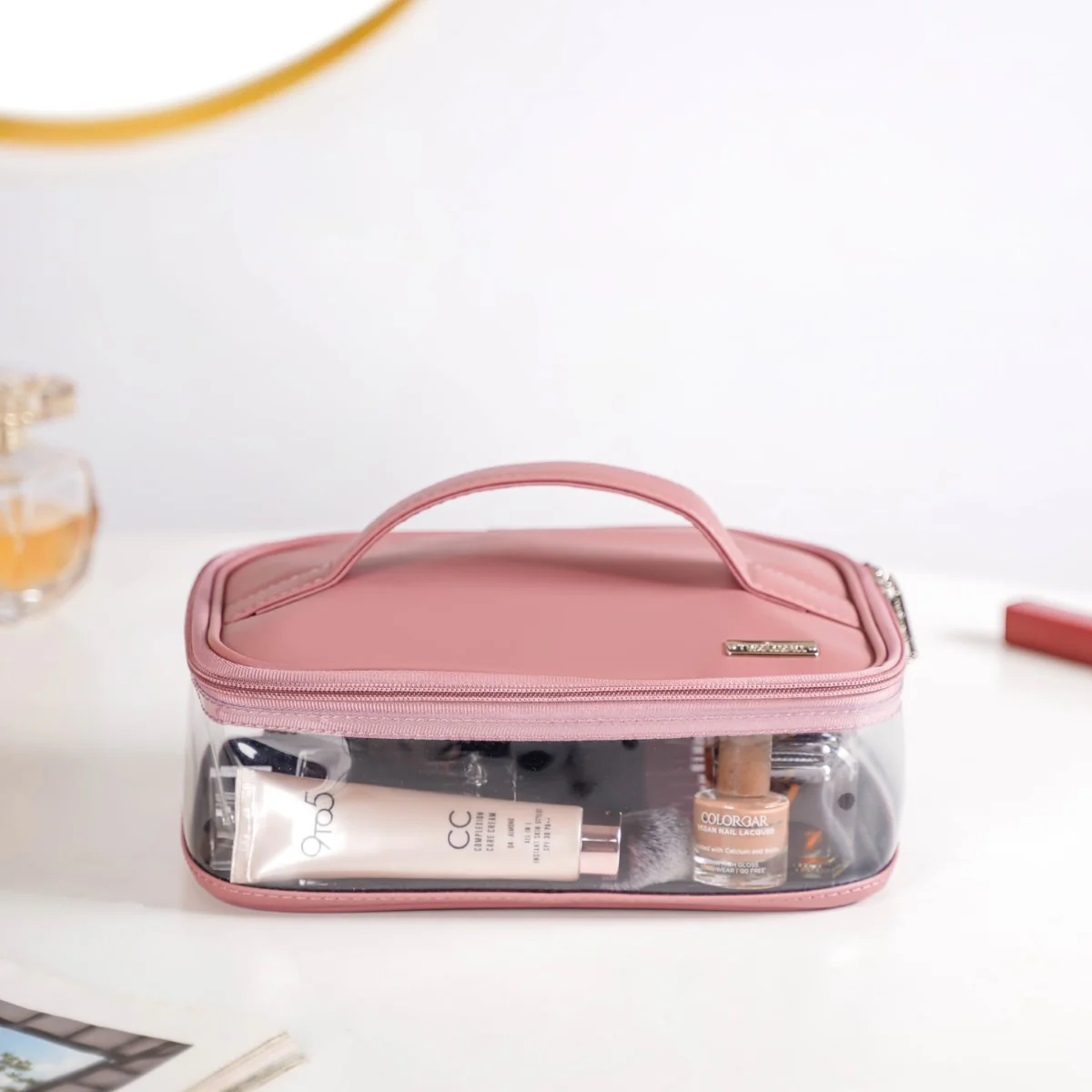 Chic Vegan Leather Toiletry Pouch Pink - Image 6
