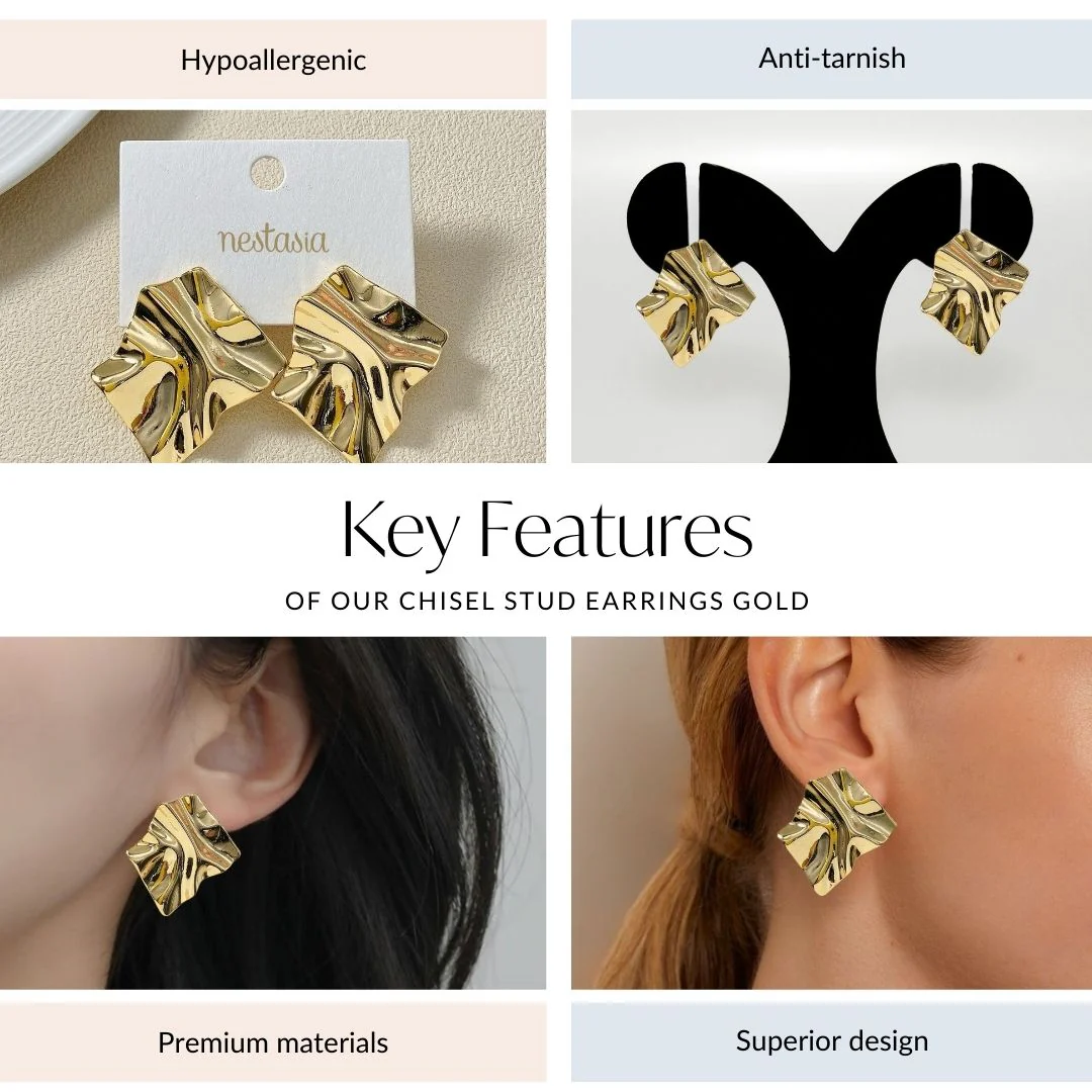 Chisel Stud Earrings Gold - Image 4
