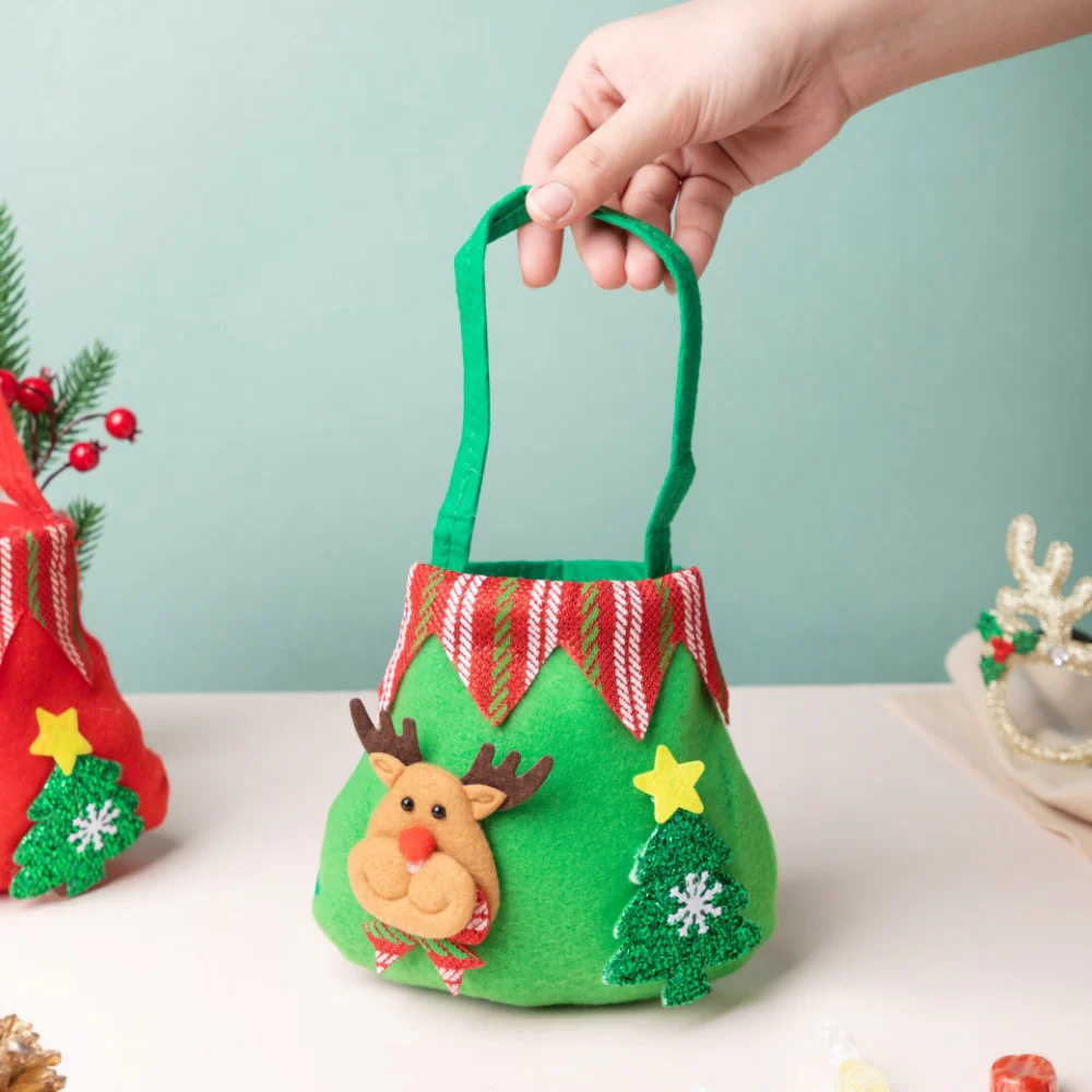 Christmas Reindeer Quirky Gift Bag Green 6 Inch - Image 2