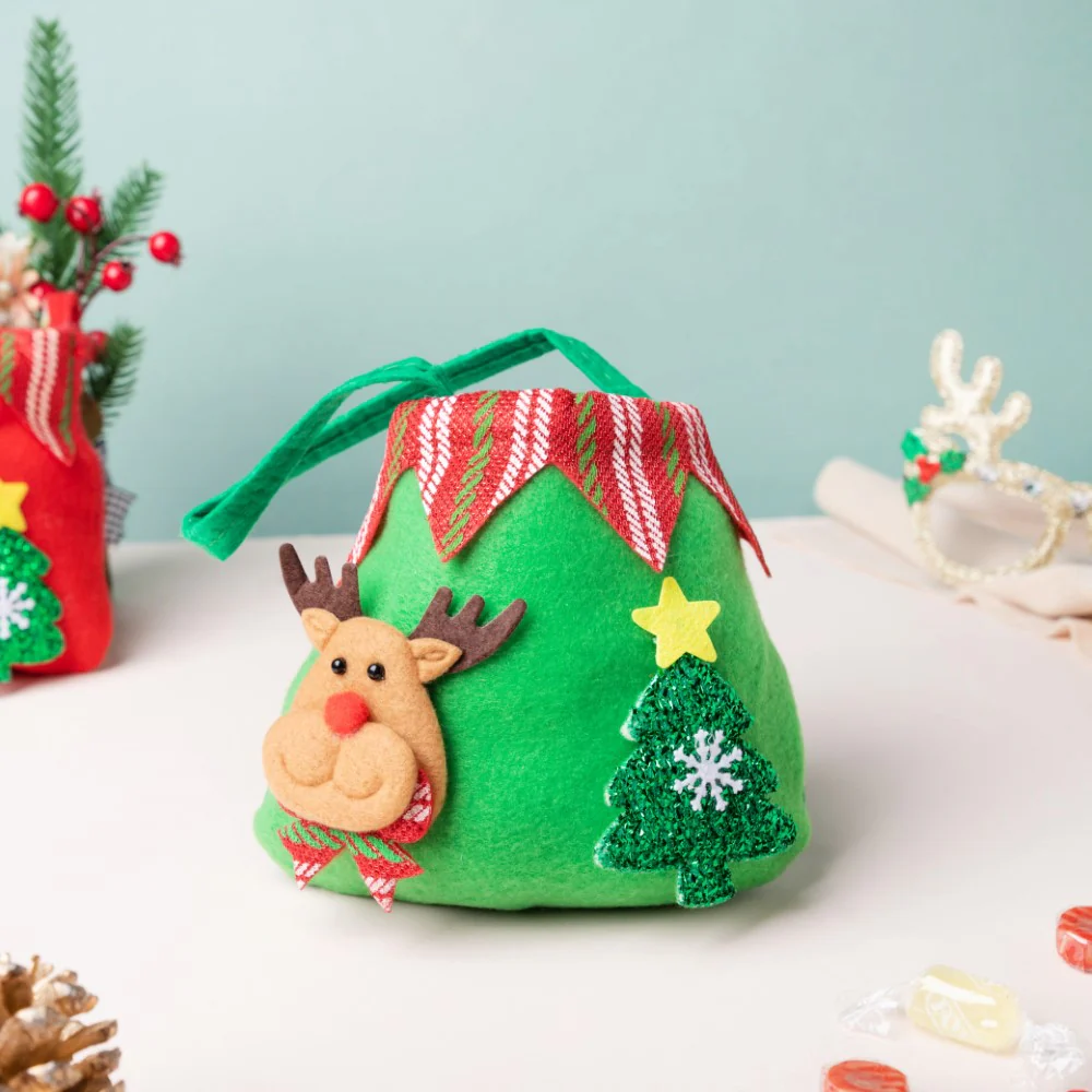 Christmas Reindeer Quirky Gift Bag Green 6 Inch - Image 3