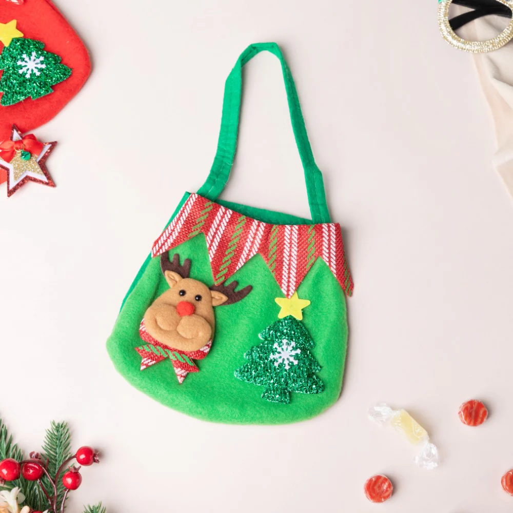 Christmas Reindeer Quirky Gift Bag Green 6 Inch - Image 4
