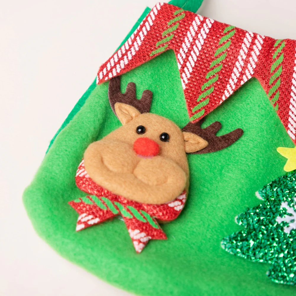 Christmas Reindeer Quirky Gift Bag Green 6 Inch - Image 5