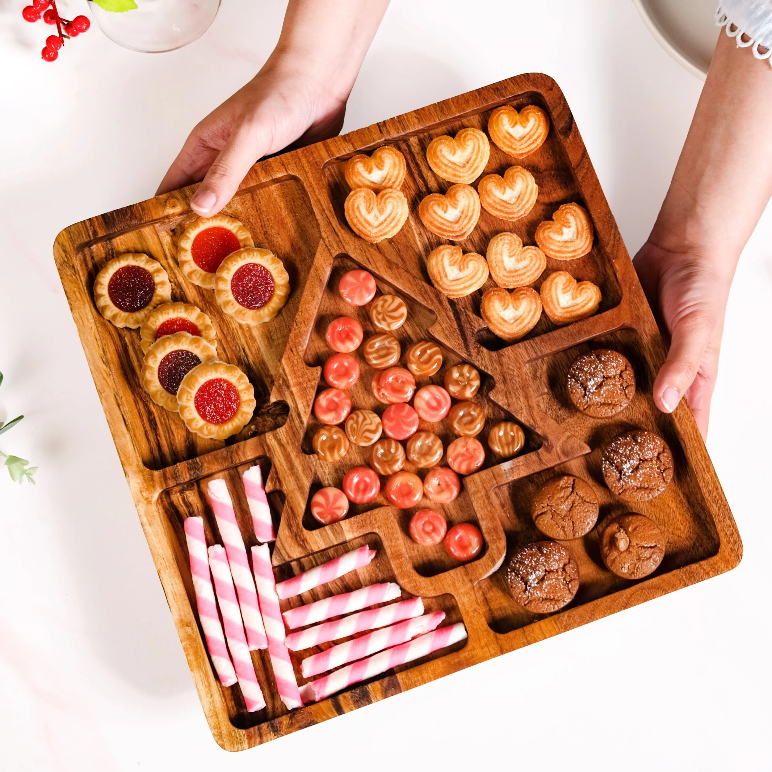 Christmas Tree Acacia Wood Serving Platter 30x30cm - Image 3
