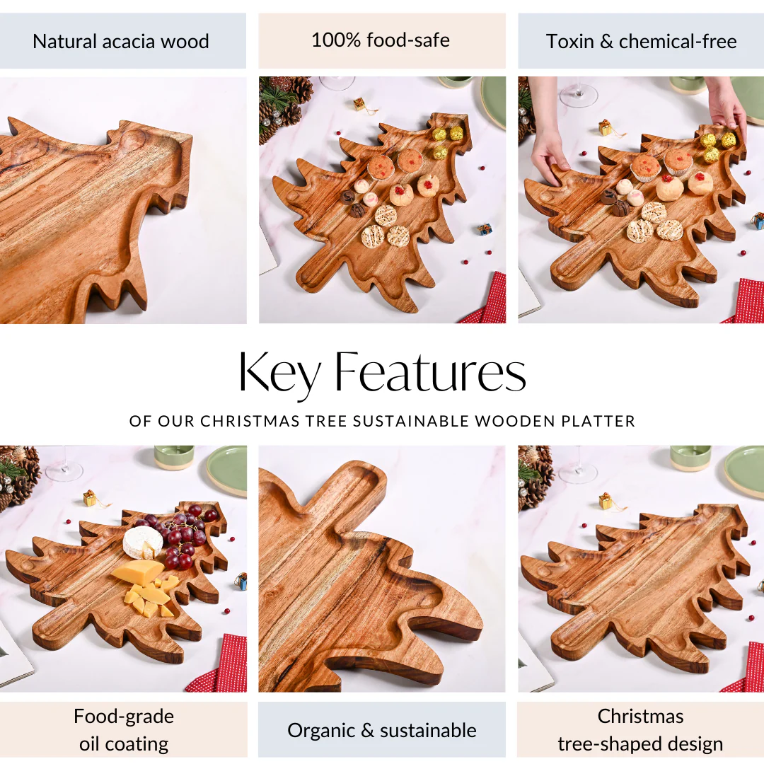 Christmas Tree Sustainable Large Wooden Platter - Image 5