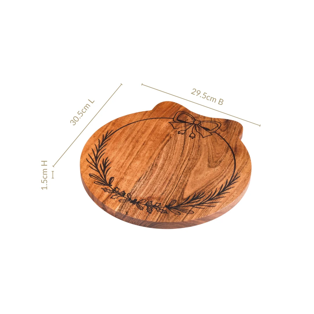 Christmas Wreath Acacia Serving Platter 30x29cm - Image 4
