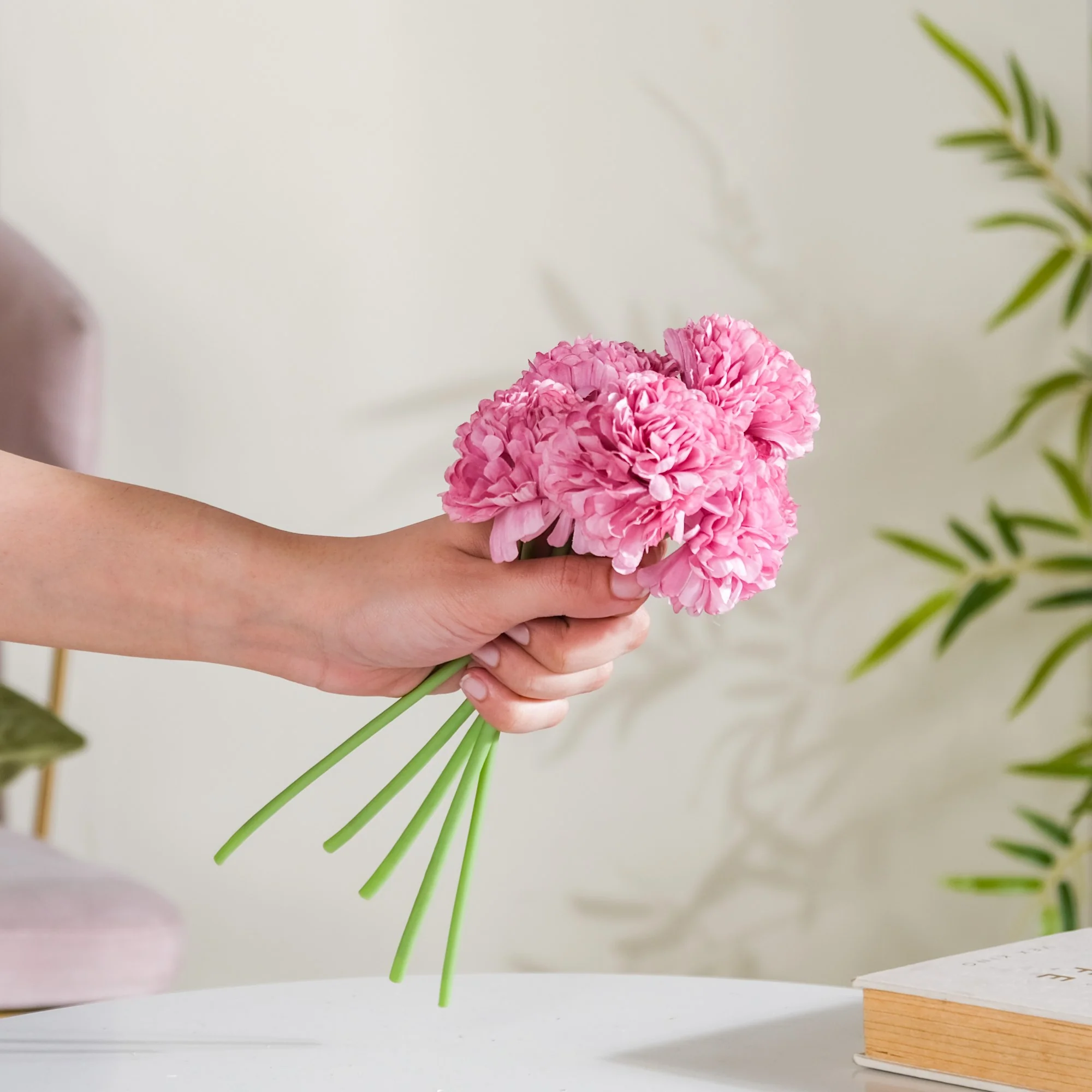 Chrysanthemum Flower Bunch Dark Pink Set Of 5 - Image 2