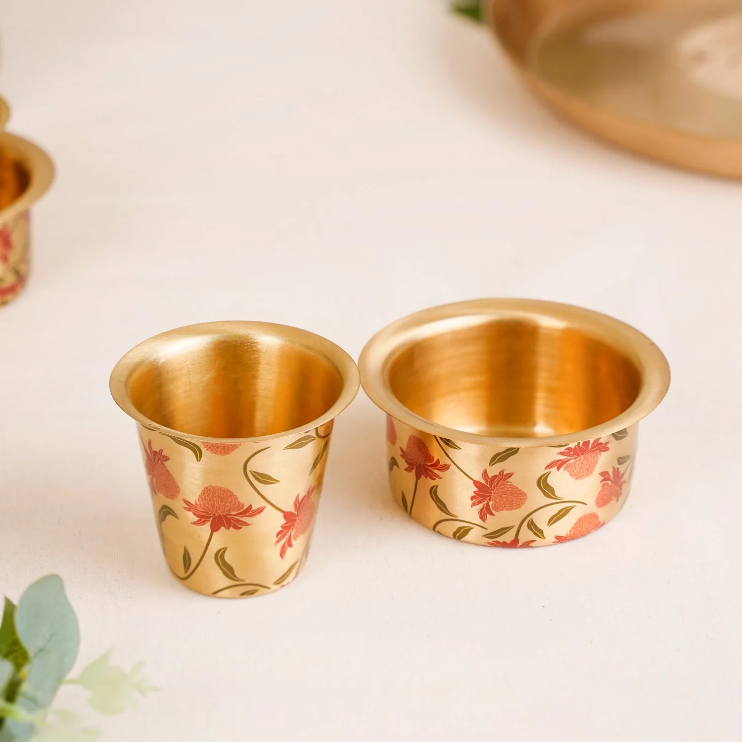 Chrysanthemums Pure Brass Filter Coffee Dabara Set For 2 With Gift Box - Image 8