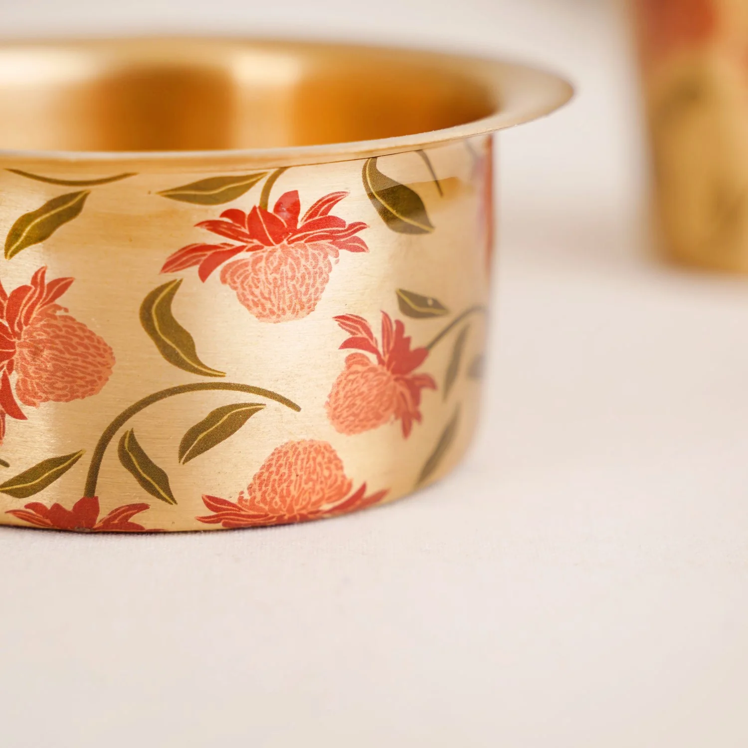 Chrysanthemums Pure Brass Filter Coffee Dabara Set For 2 With Gift Box - Image 9