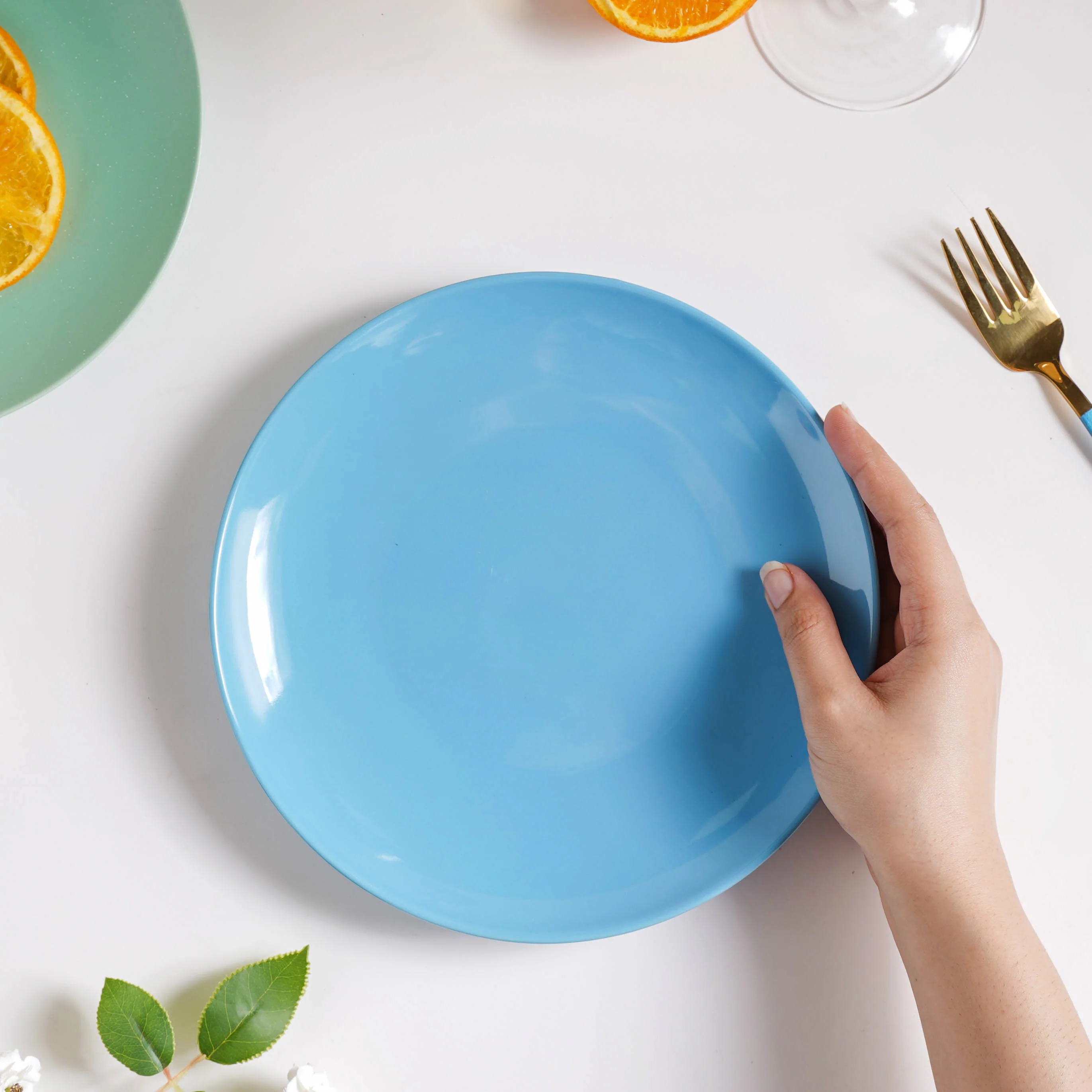 Cielo Blue Glossy Snack Plate 8 Inch - Image 2