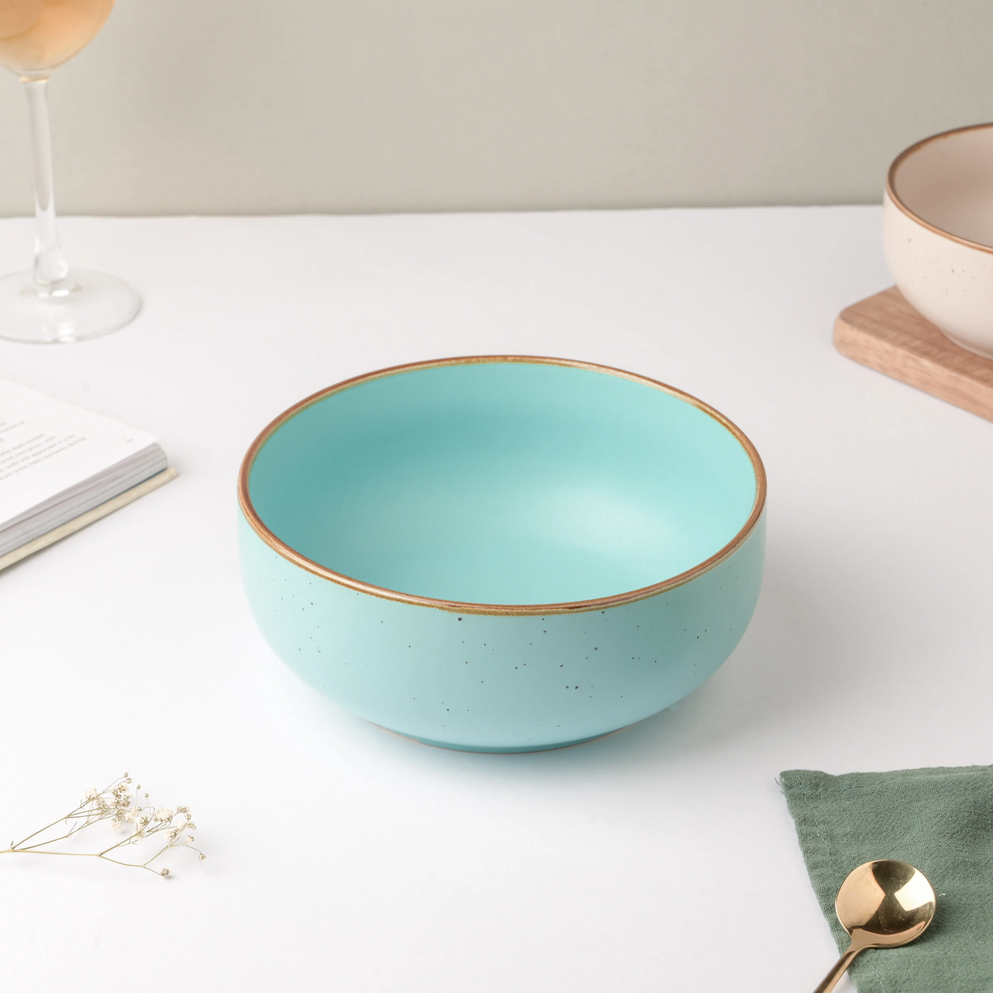 Cielo Brown Rimmed Blue Serving Bowl 7 Inch 1 L - Image 4
