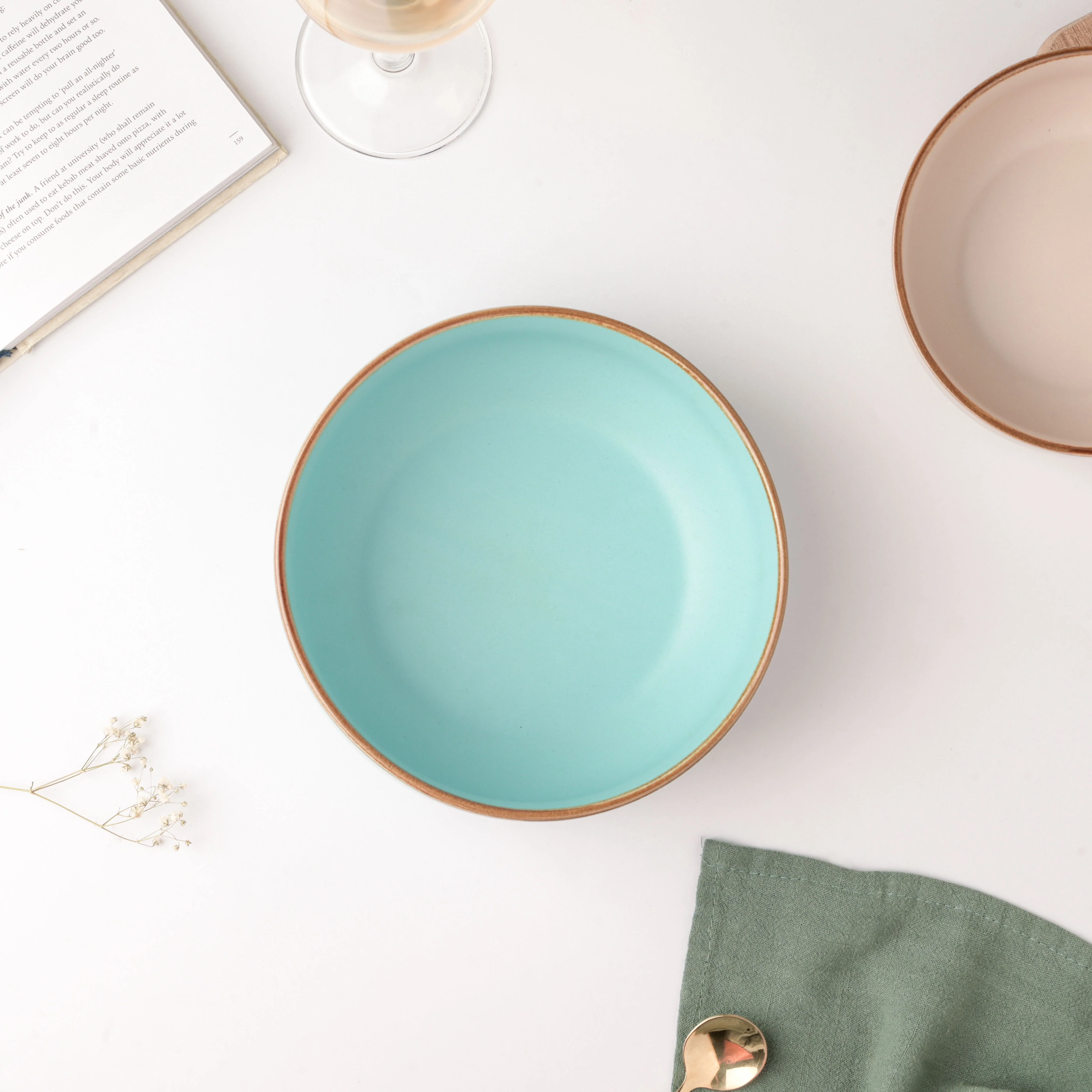 Cielo Brown Rimmed Blue Serving Bowl 7 Inch 1 L - Image 5