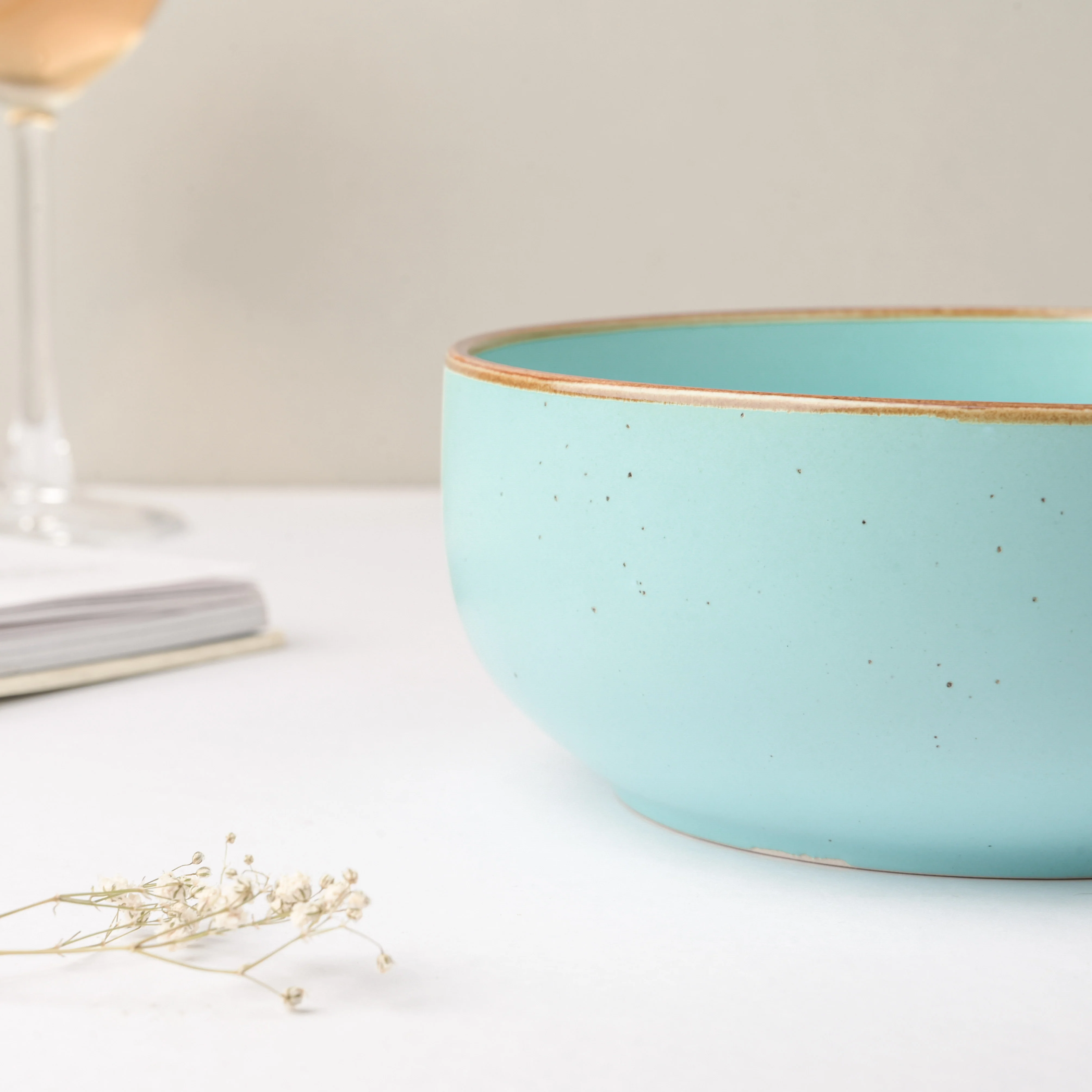 Cielo Brown Rimmed Blue Serving Bowl 7 Inch 1 L - Image 6