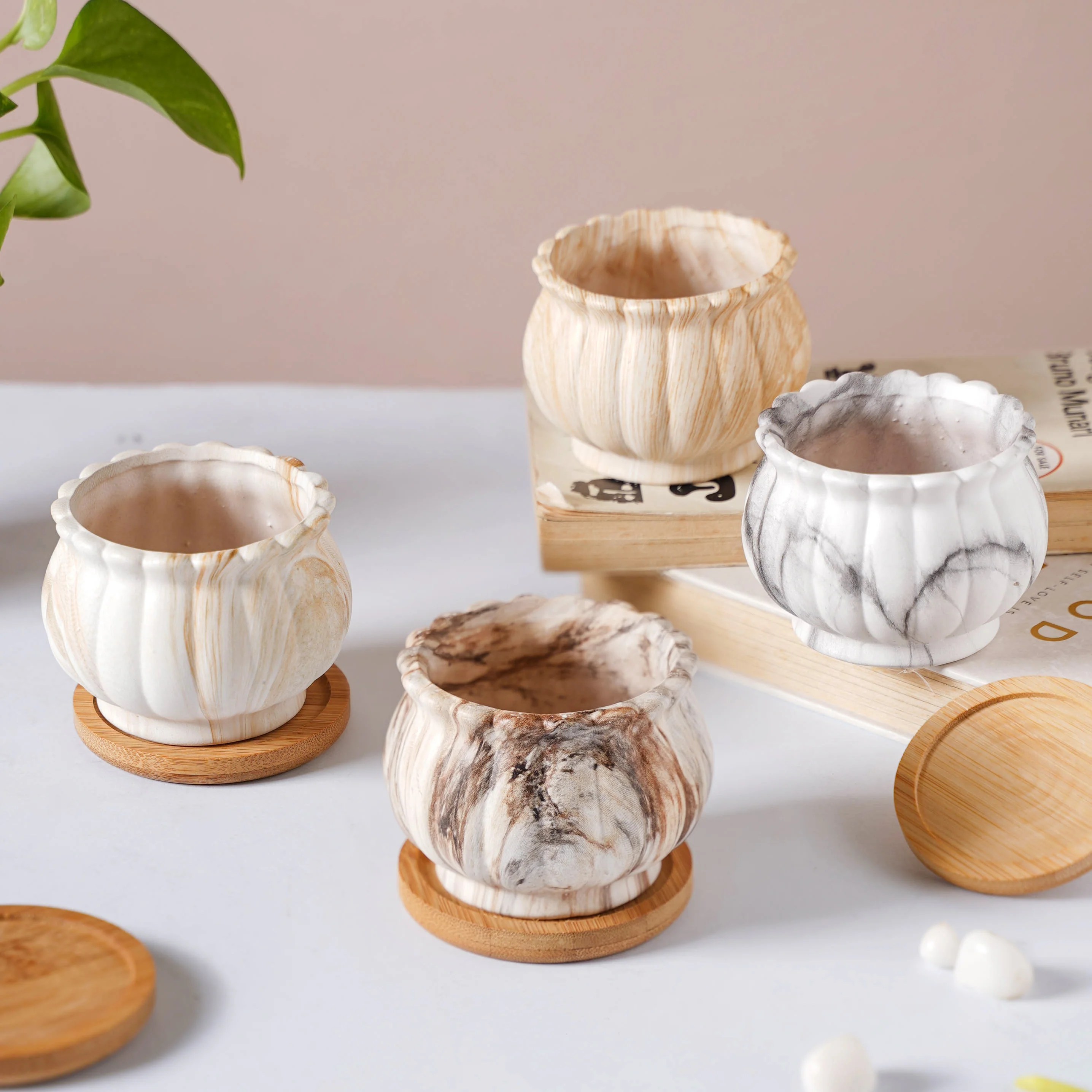 Cinzia Marble Patterned Planter With Coaster - Image 13