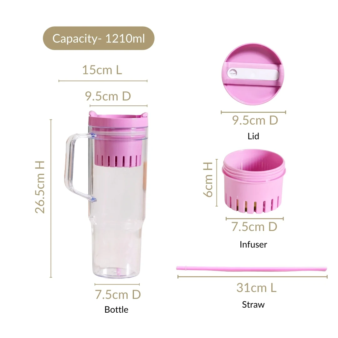 Citrify Large Spillproof Water Bottle With Fruit Infuser Pink Flamingo 1210ml - Image 5