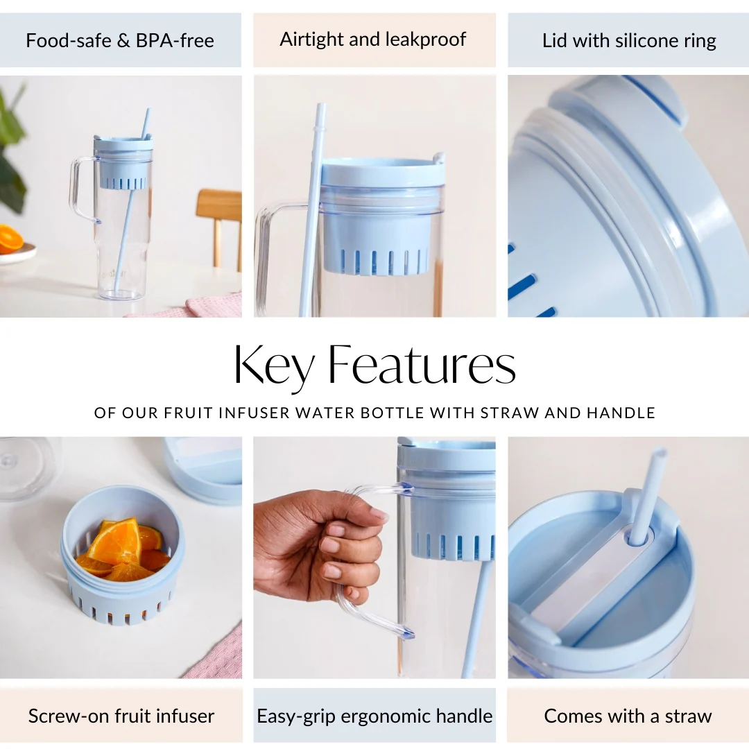 Citrify Transparent Fruit Infuser Water Bottle With Handle Ice Blue 1210ml - Image 6