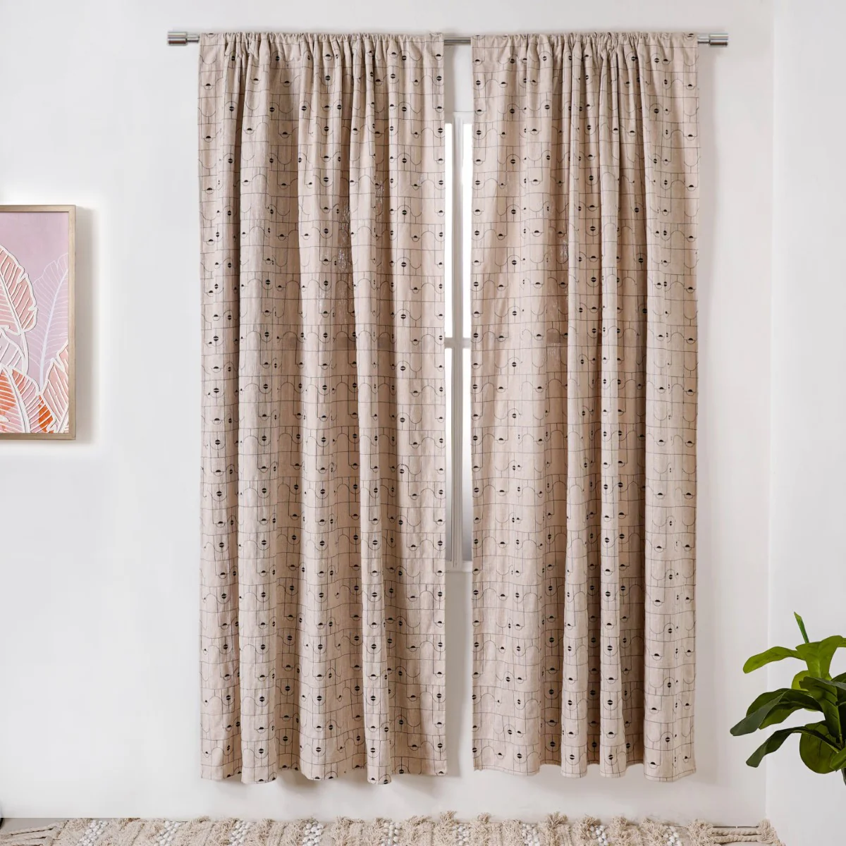 Classic Beige Full Length Embroidered Curtain Set Of 2 84x54 Inch - Image 3