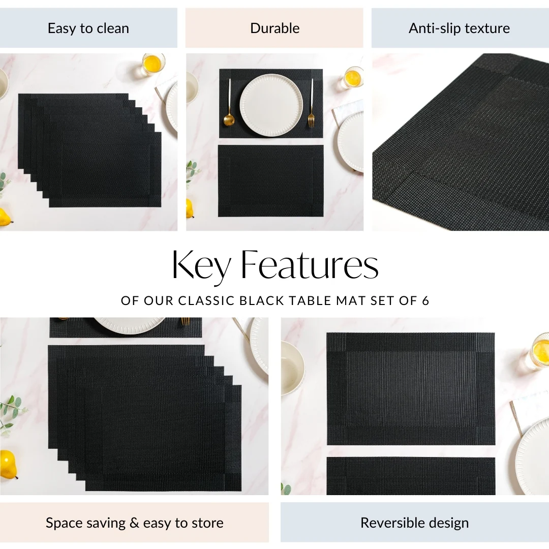 Classic Black Table Mat Set Of 6 - Image 5