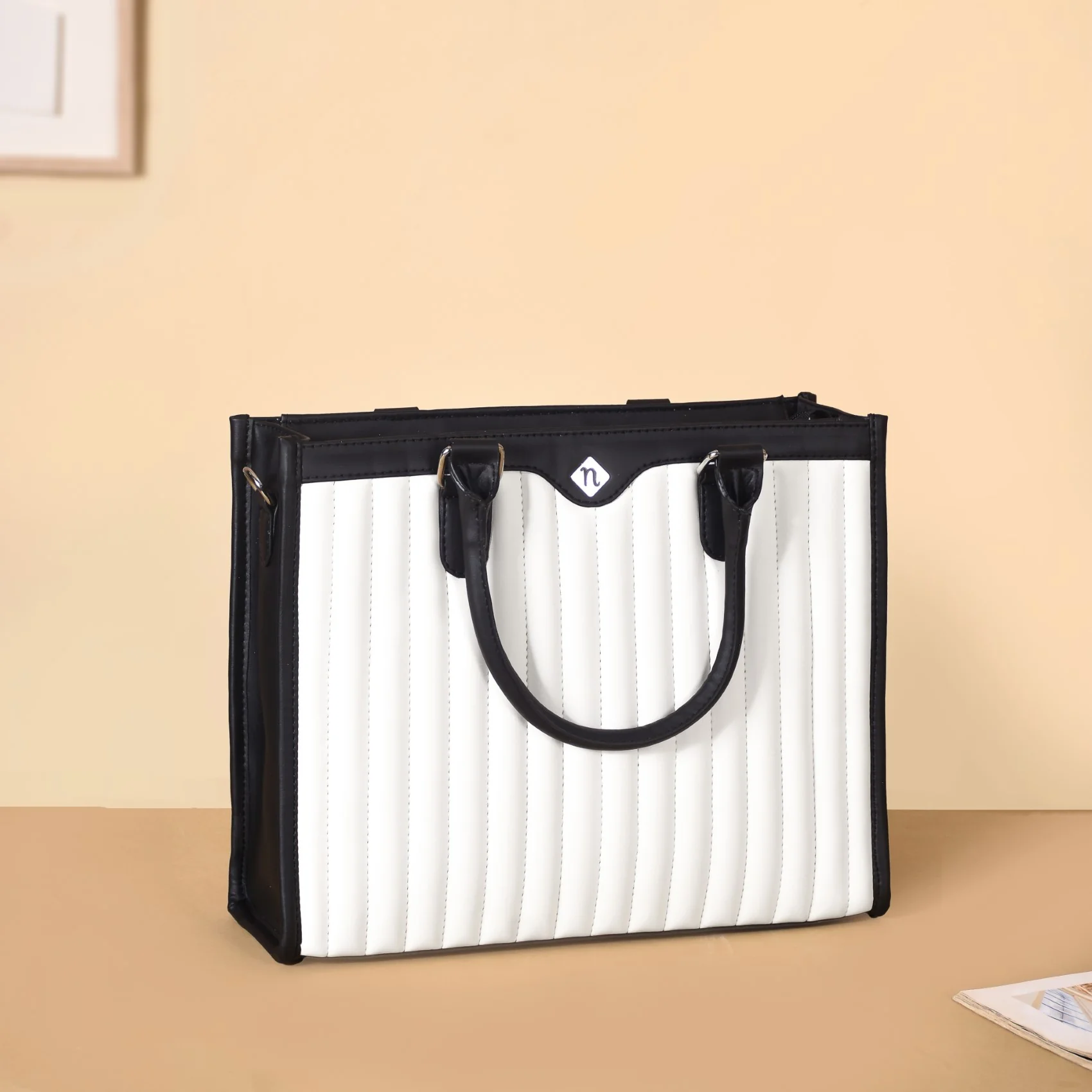 Classic Chic Black And White Tote Bag With Sling - Image 14