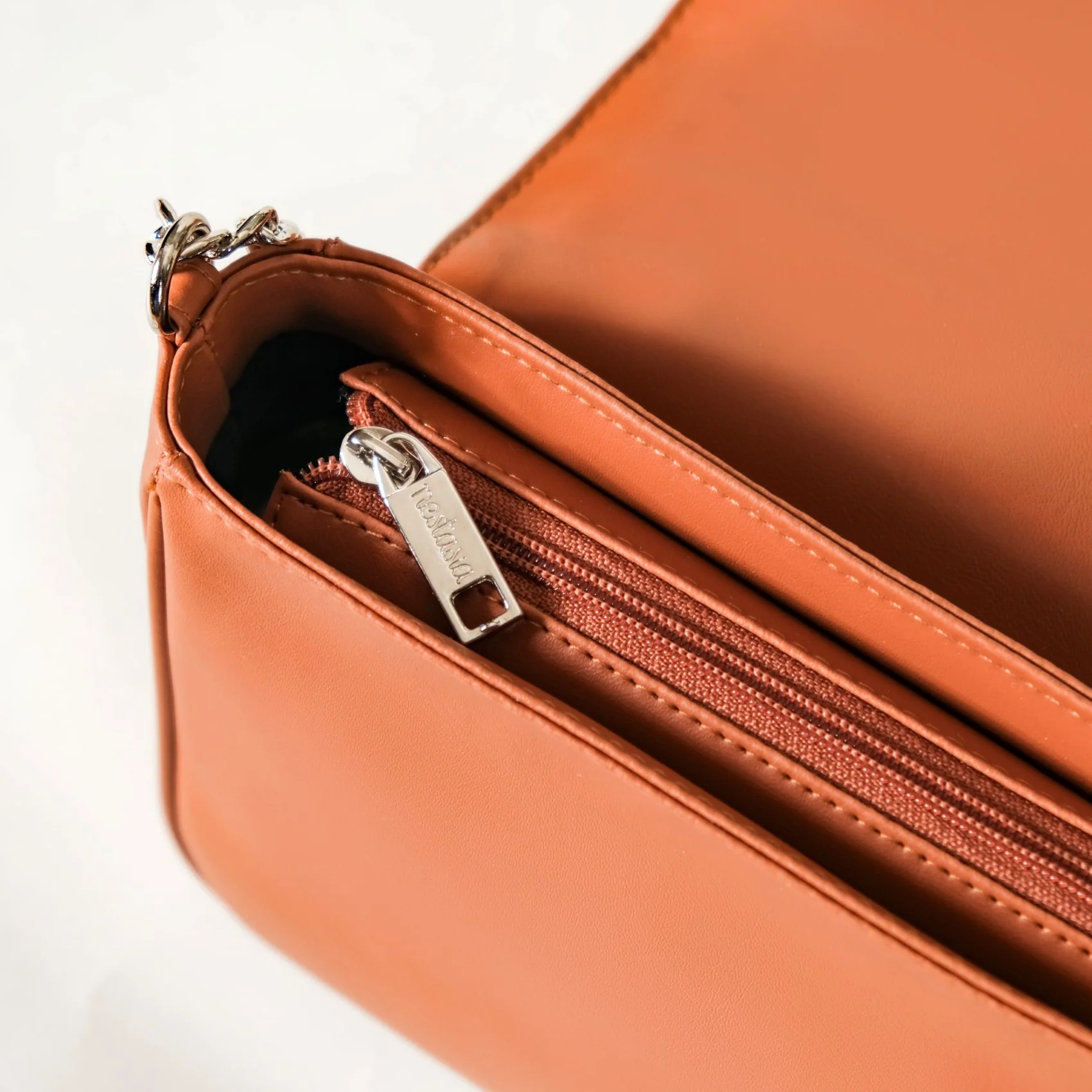 Classic Flap Tan Shoulder Bag With Chain - Image 8