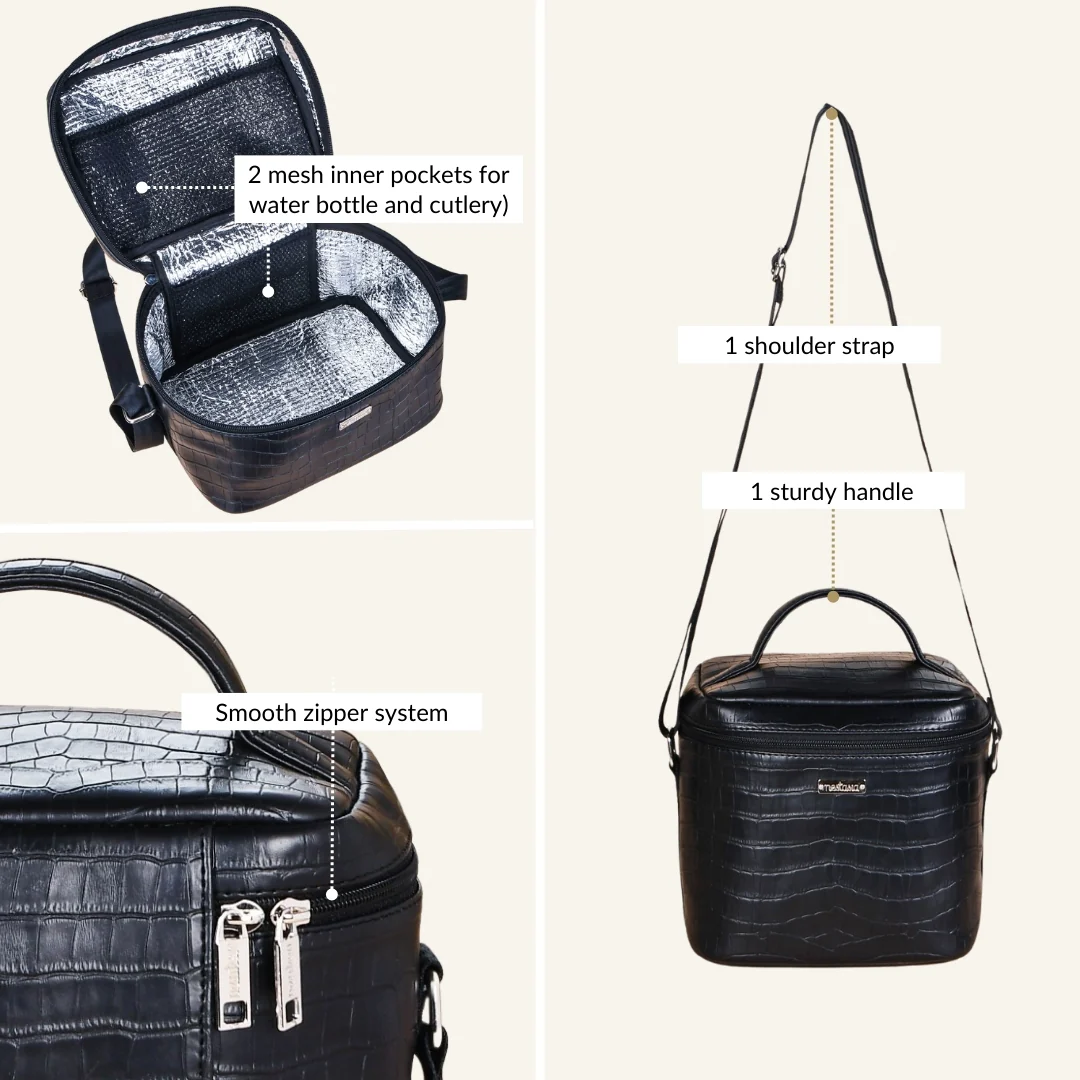 Classic Luxury Insulated Lunch Bag Black - Image 5