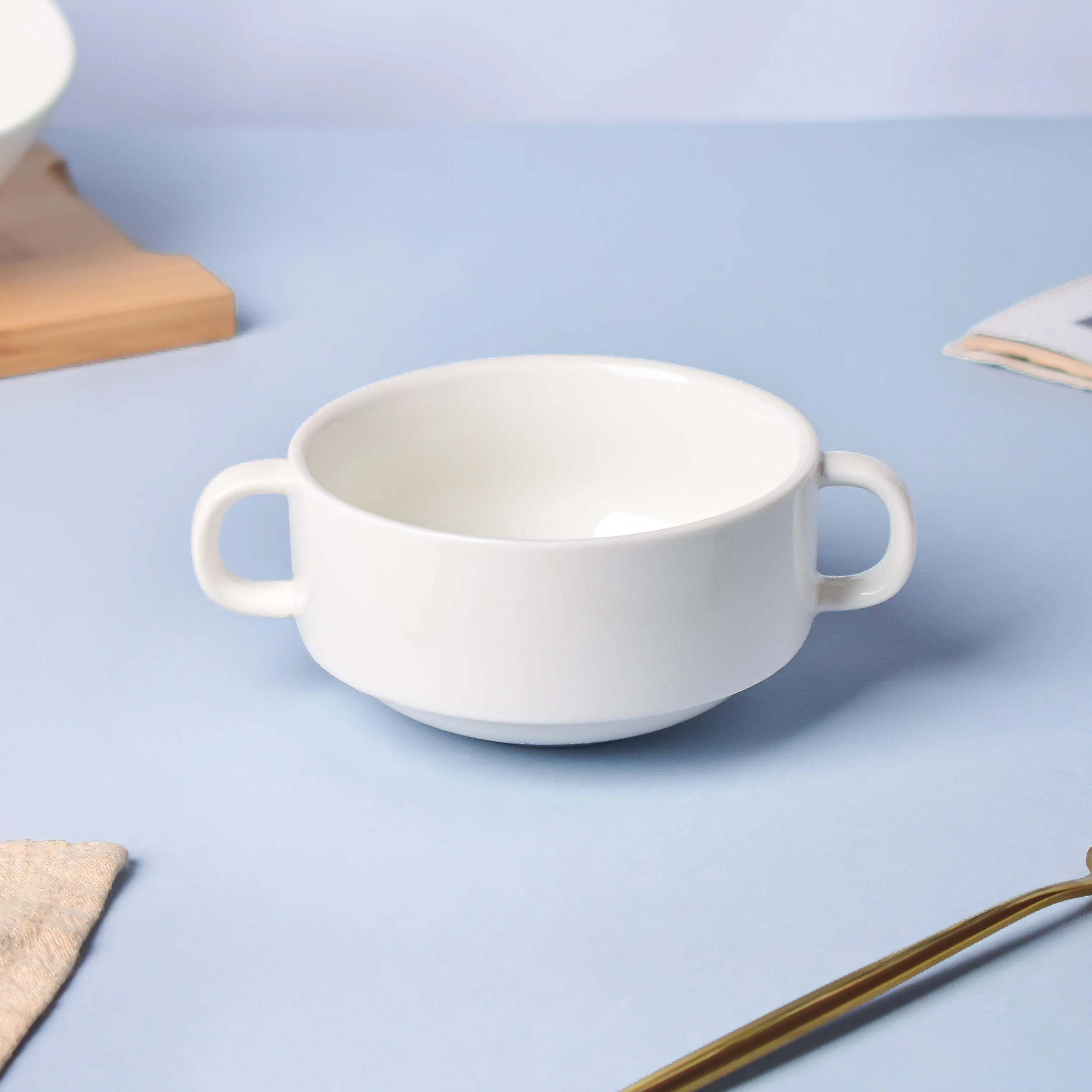 Classic Pearly White Soup Bowl With Handles 200 ml - Image 7