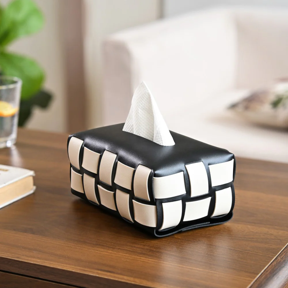 Classic Vegan Leather Tissue Box Black And White - Image 7