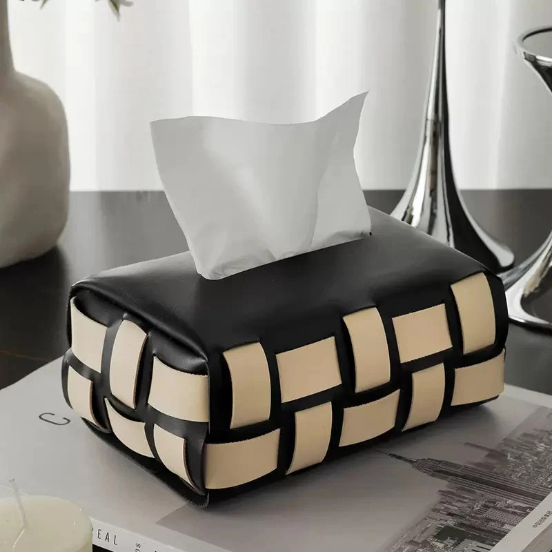 Classic Vegan Leather Tissue Box Black And White - Image 8