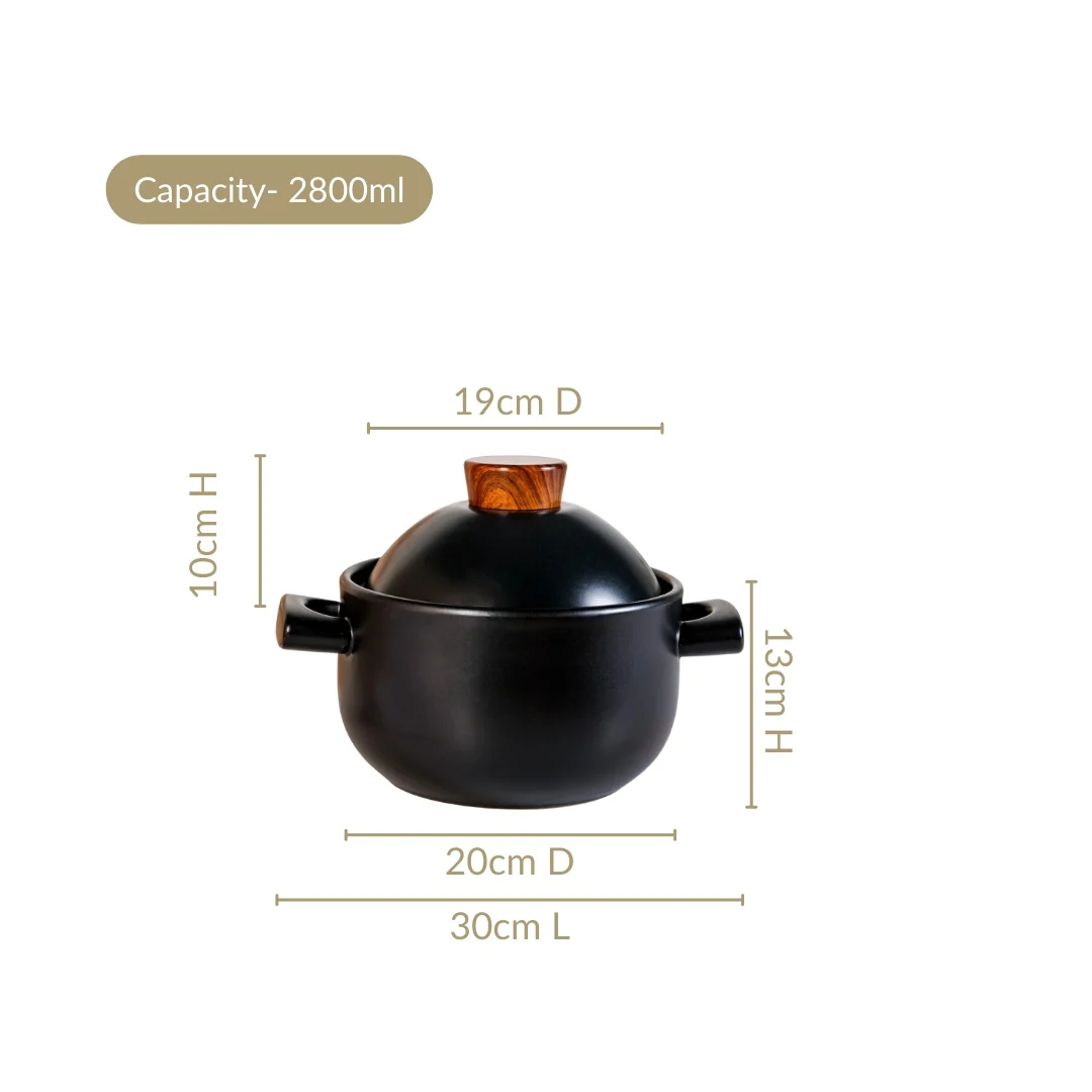 Claymist Black Cooking Pot With Lid 2800ml - Image 3