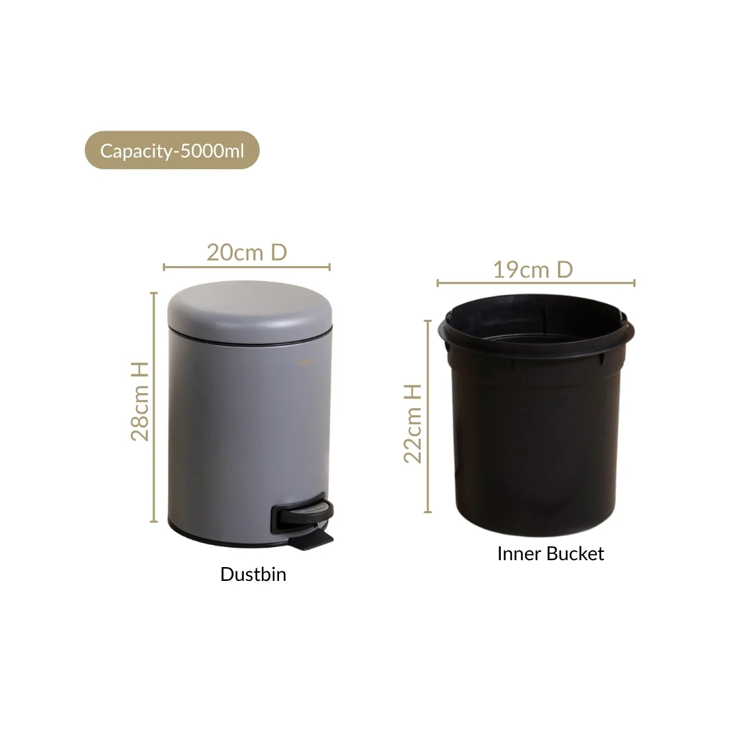 Clean Curve Metal Dustbin With Removable Bucket Grey 5000ml - Image 4